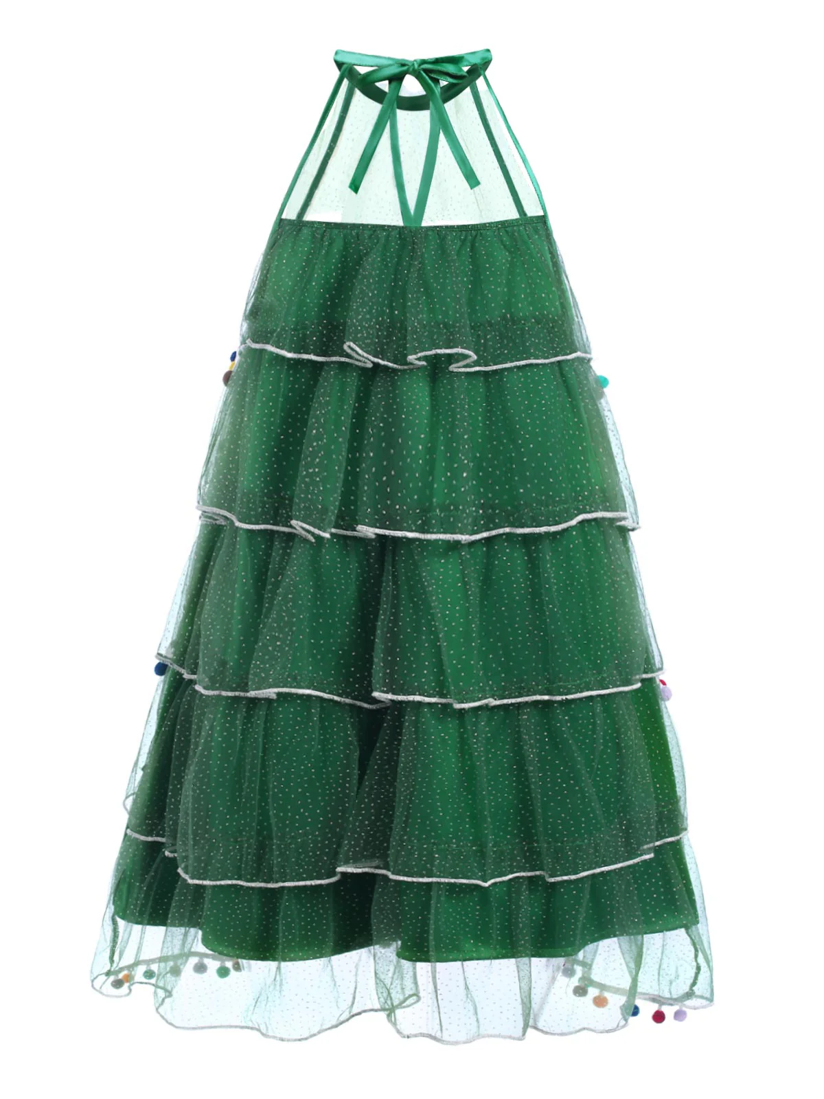 Green 1960s Pom-Pom Christmas Tree Dress - Image 4