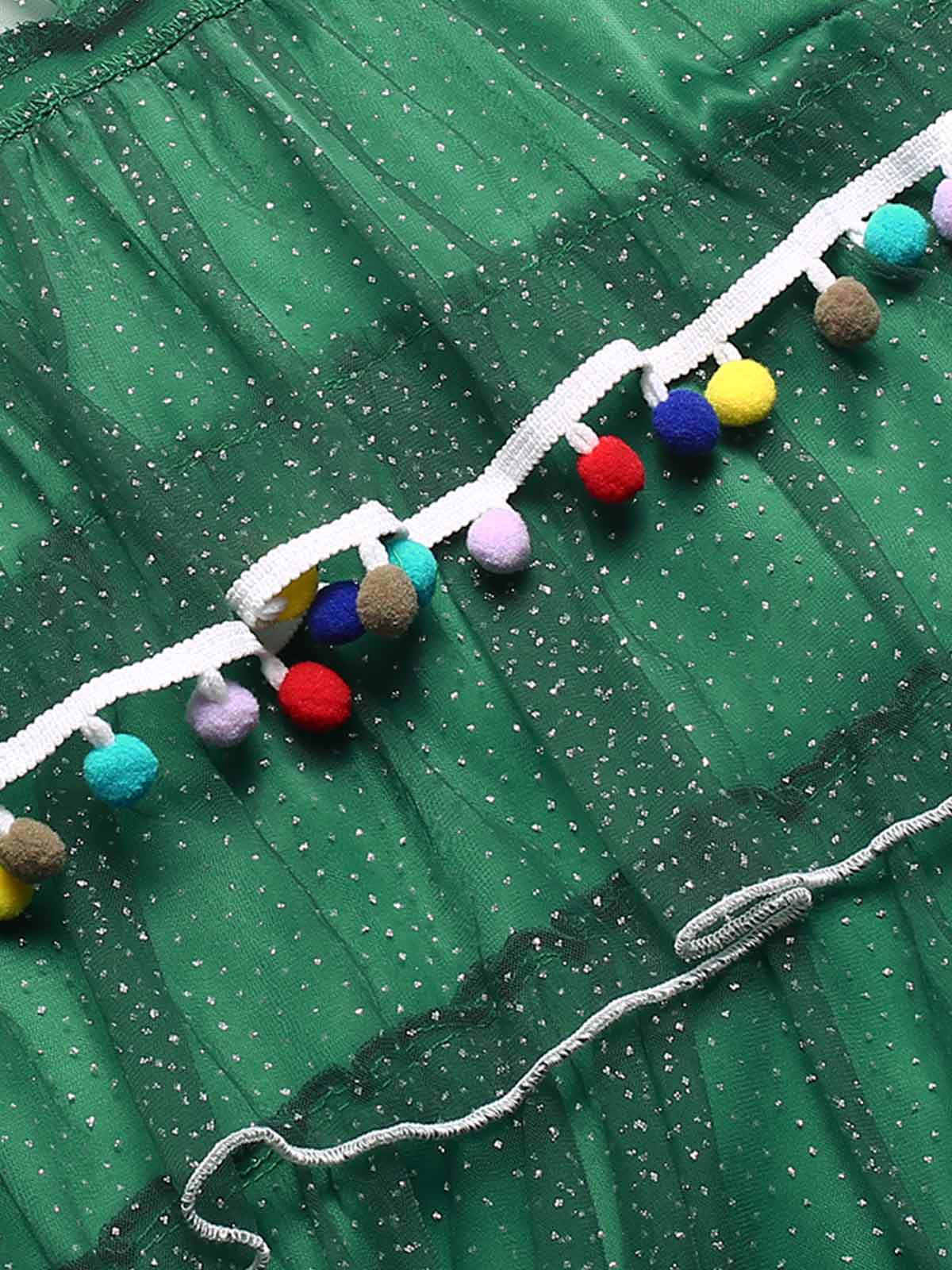 Green 1960s Pom-Pom Christmas Tree Dress - Image 5