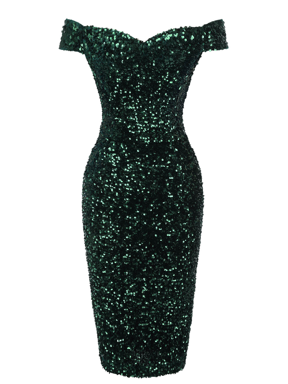 Green 1960s Sequins Off-Shoulder Pencil Dress - Image 4