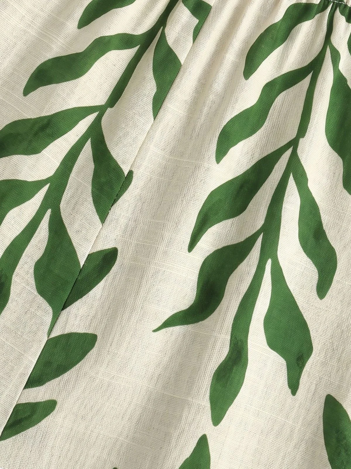 Green 1960s Tropical Leaf Print Spaghetti Strap Wide-Leg Jumpsuit - Image 3