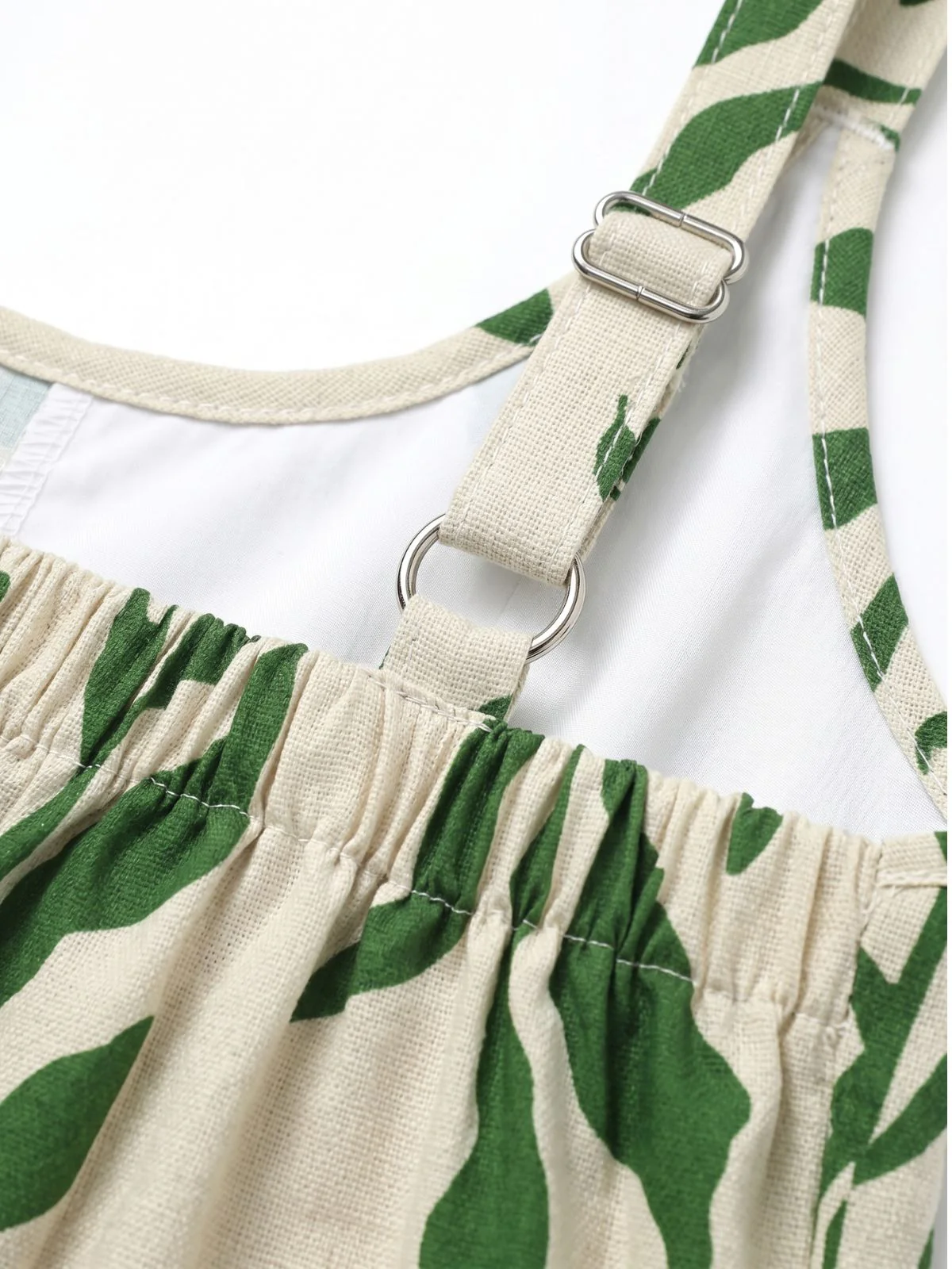 Green 1960s Tropical Leaf Print Spaghetti Strap Wide-Leg Jumpsuit - Image 4