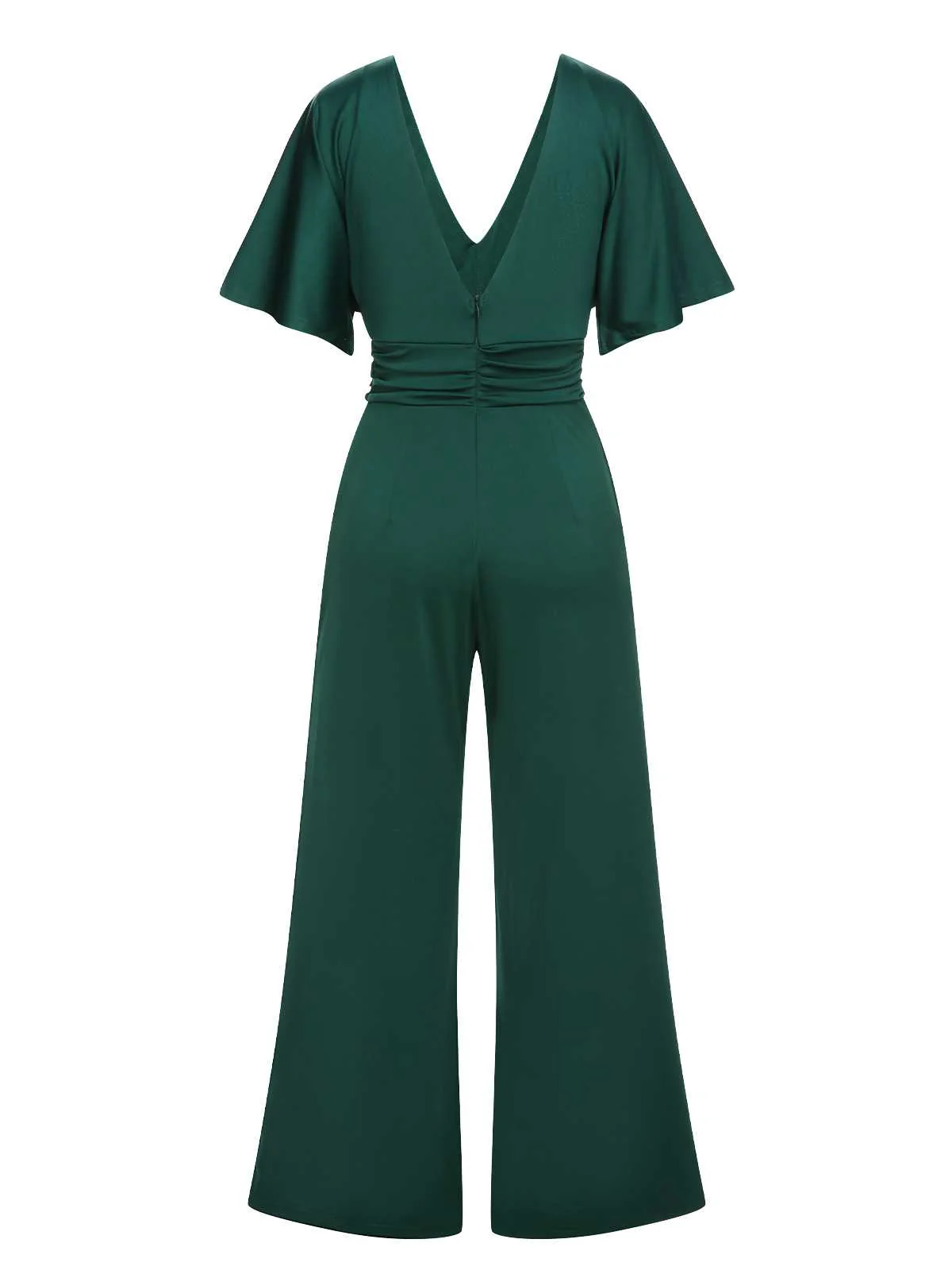 Green 1960s V-Neck High Waist Wide-Leg Jumpsuit - Image 3