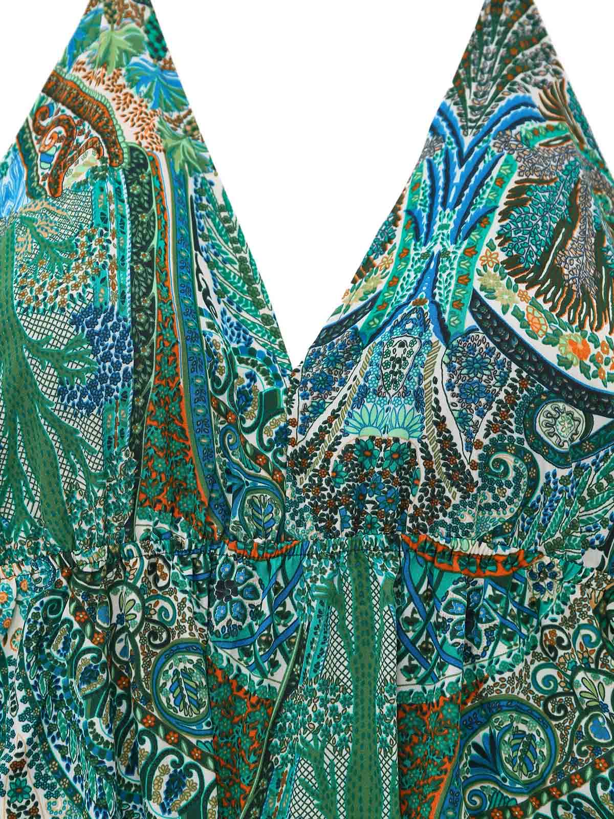 Green 1970s Boho Paisley Deep V Halter Backless Maxi Dress - Image 4
