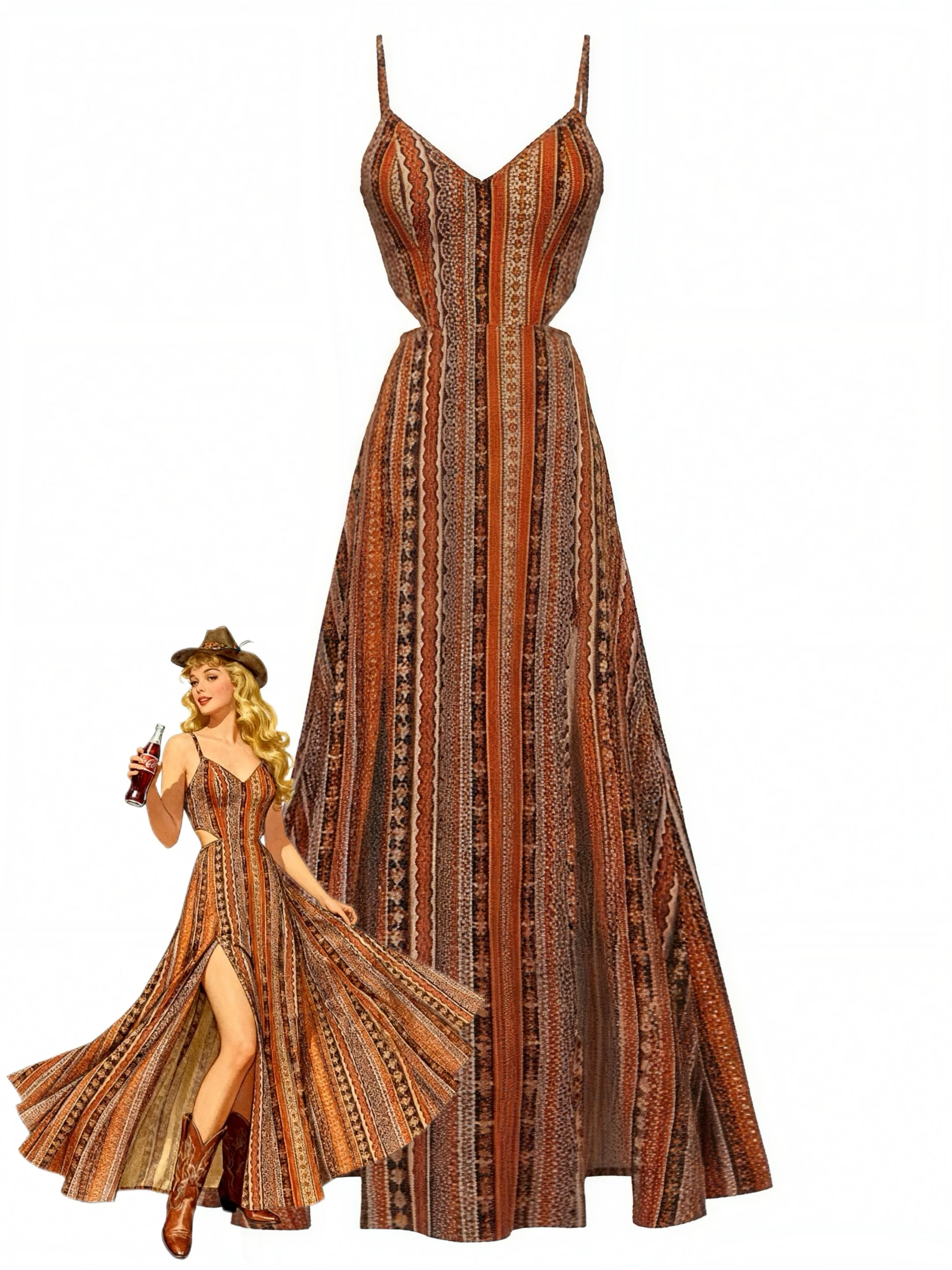 Black 1970s Boho Style Spaghetti Strap Maxi Dress - Image 5