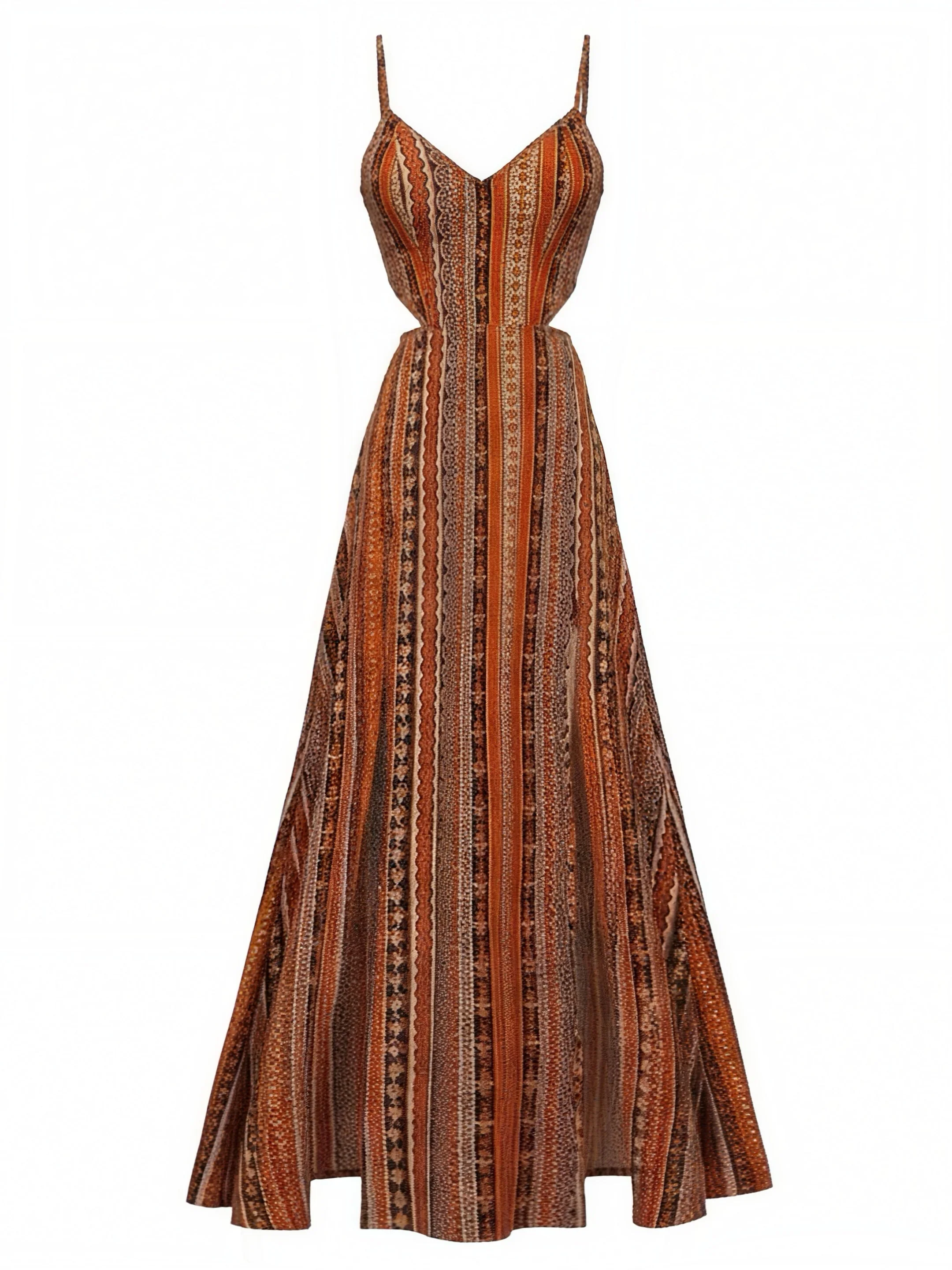 Black 1970s Boho Style Spaghetti Strap Maxi Dress - Image 6