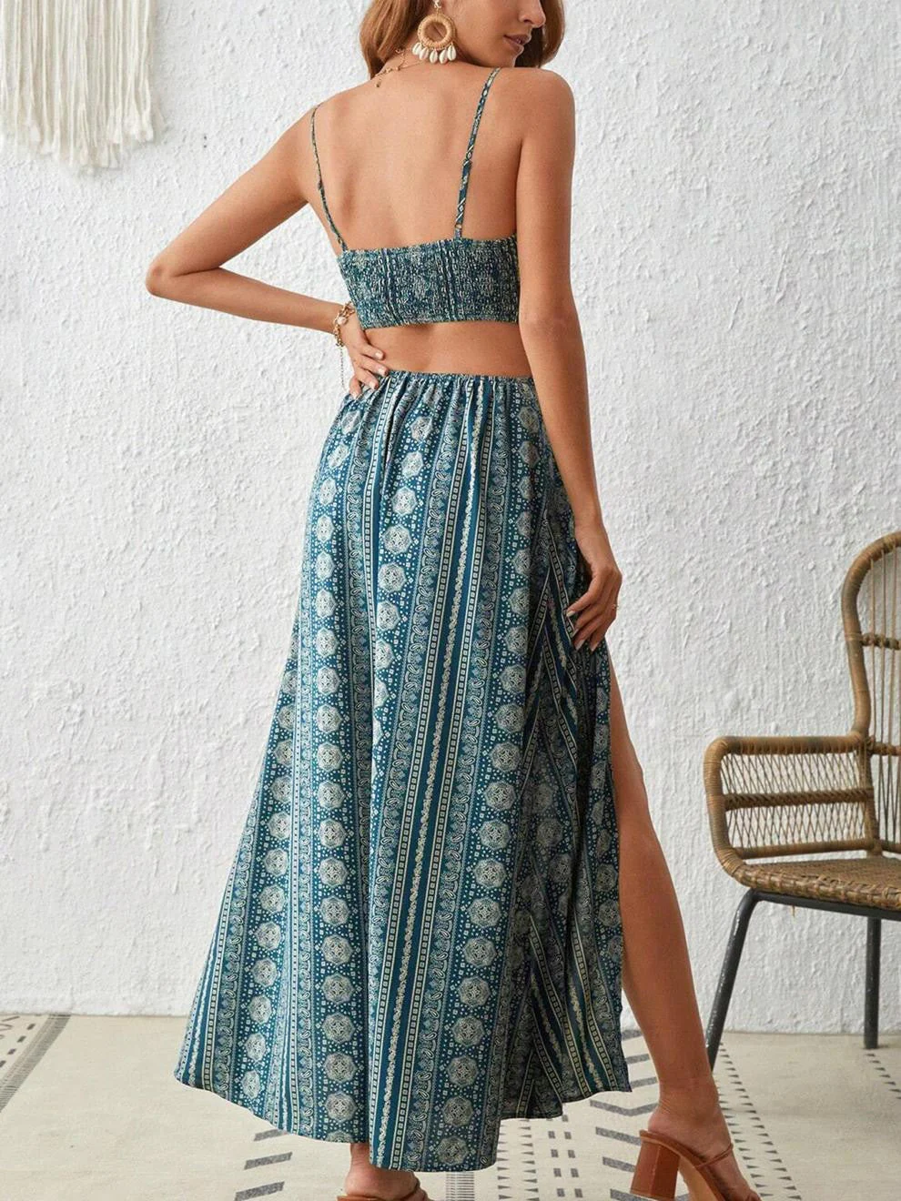 Black 1970s Boho Style Spaghetti Strap Maxi Dress - Image 18