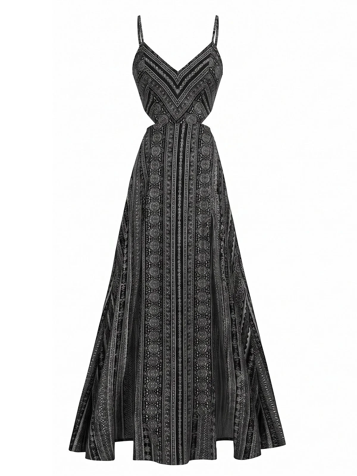 Black 1970s Boho Style Spaghetti Strap Maxi Dress - Image 2