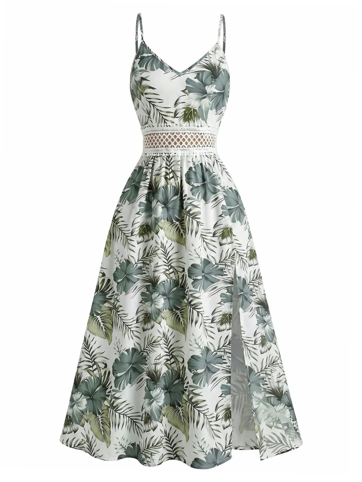 Green 1970s Tropical Floral Boho Cami Dress - Image 2