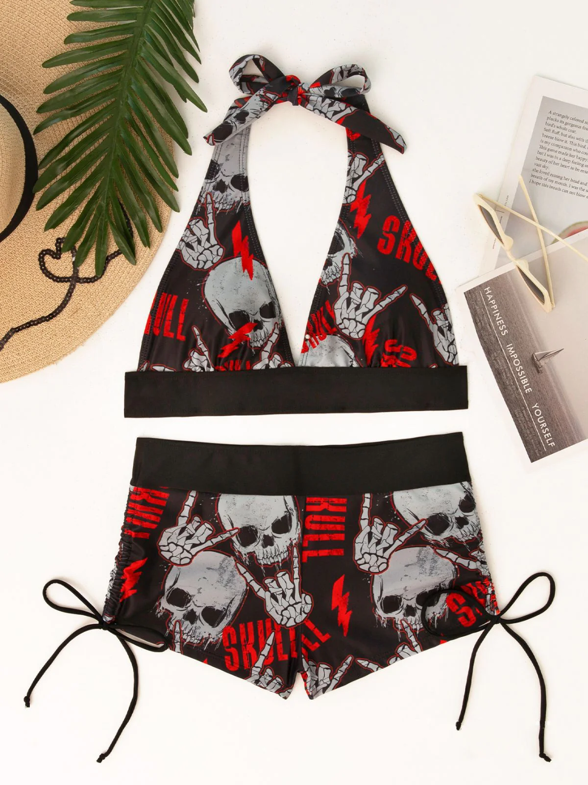 1980s Punk Halter Rock Skull Bikini Set - Image 4