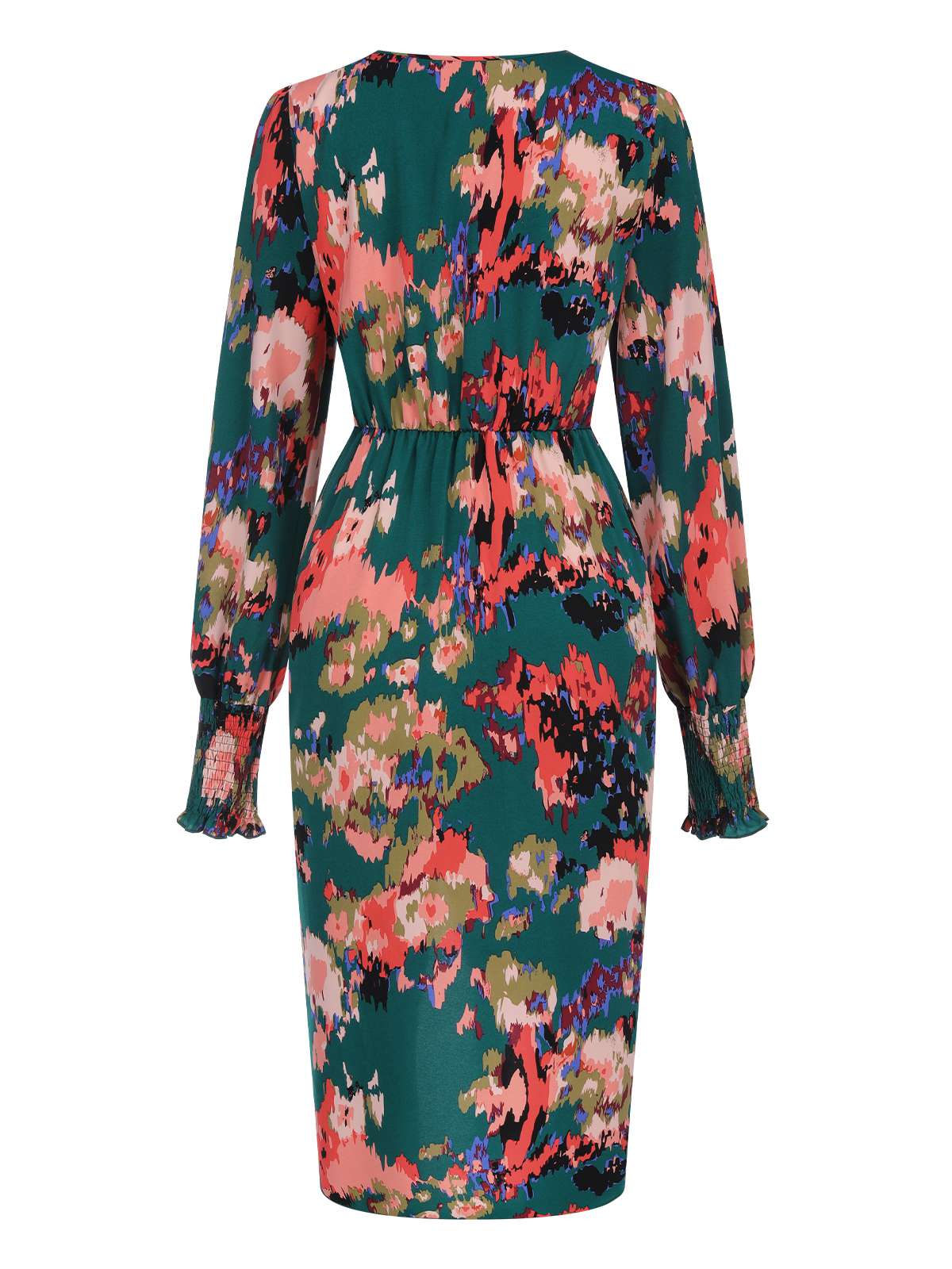 Green 1980s Surplice Floral Tulip Hem Dress - Image 3
