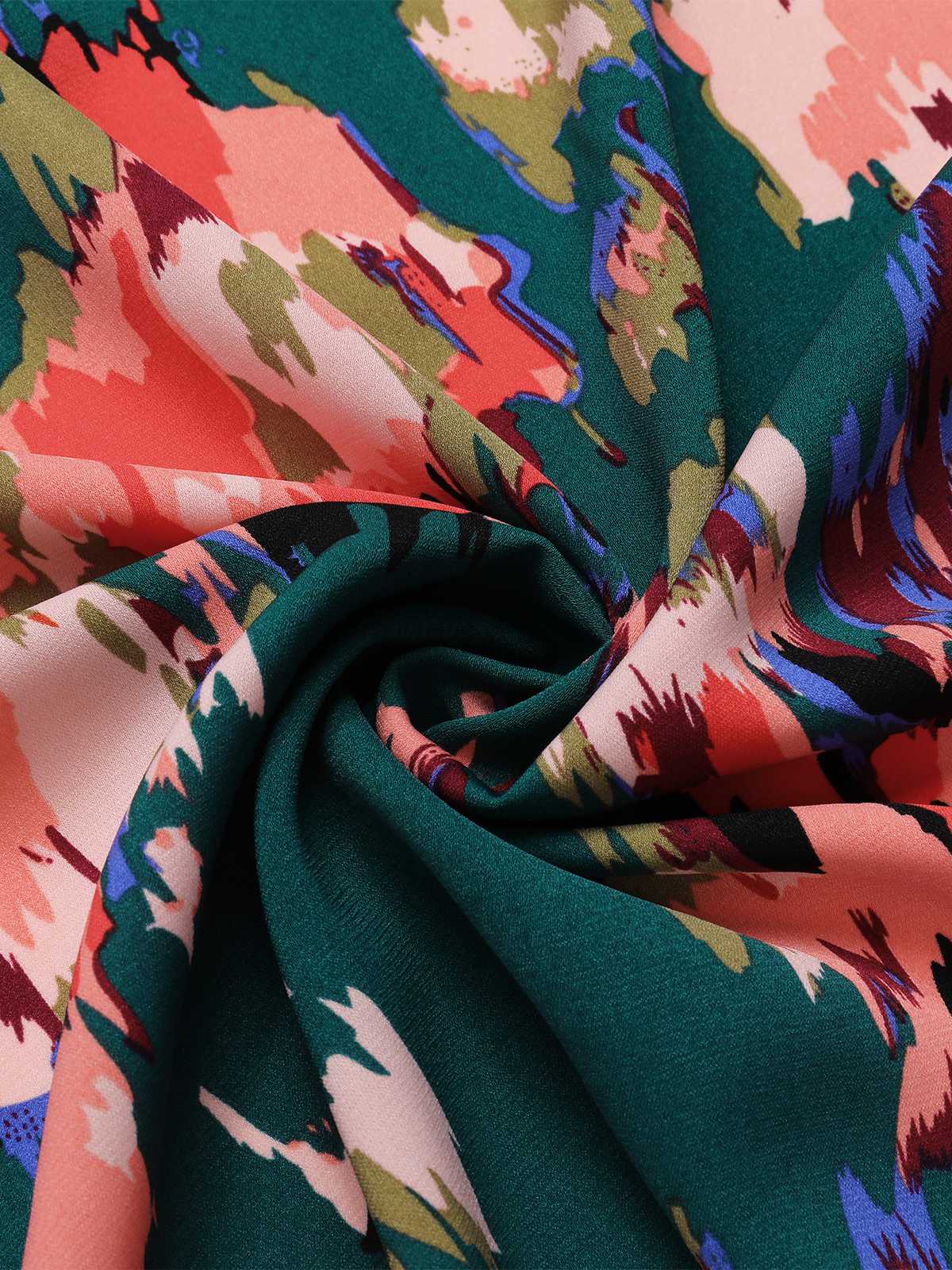 Green 1980s Surplice Floral Tulip Hem Dress - Image 4
