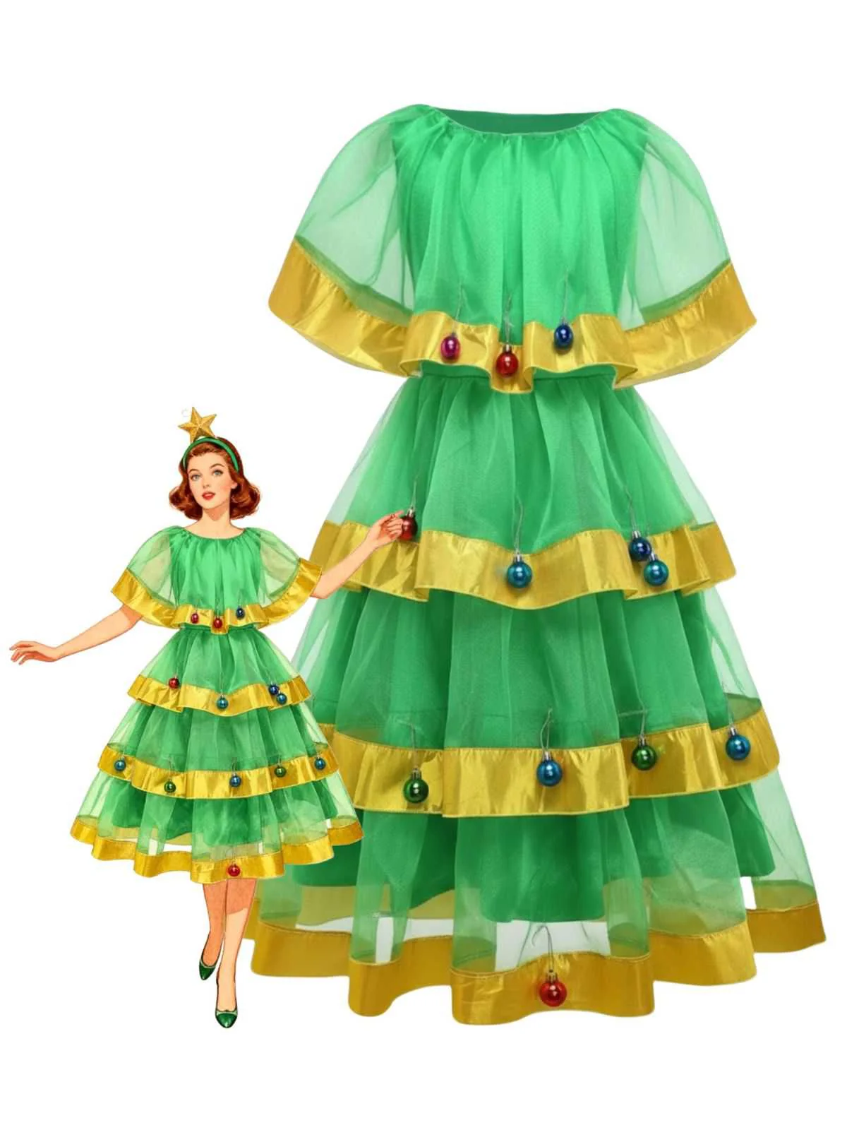 Green Christmas Tree Costume With Bell - Image 2