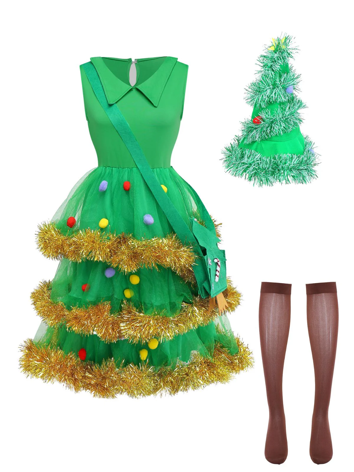 Green 1950s Christmas Tree Tiered Dress Set - Image 2
