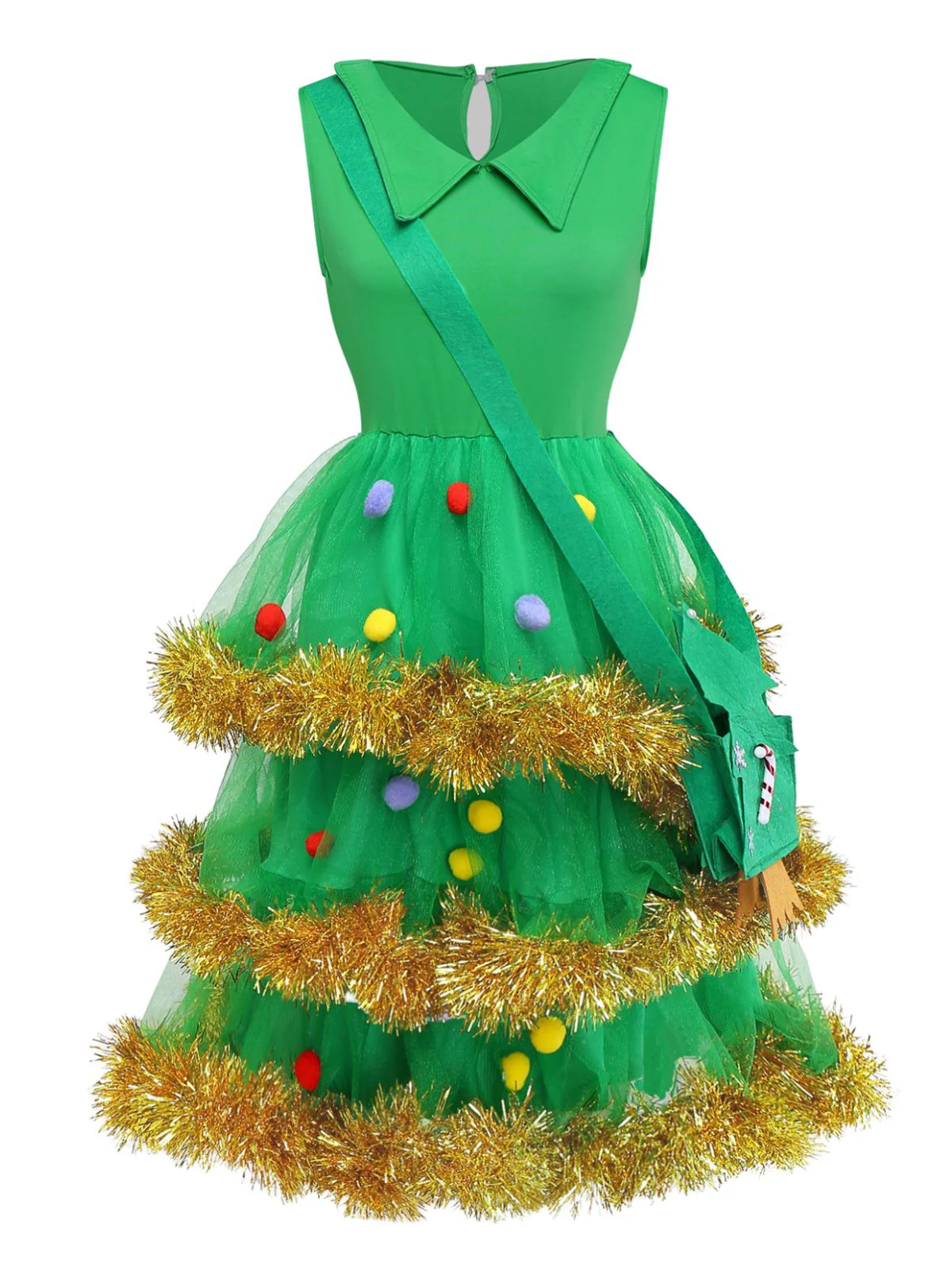 Green 1950s Christmas Tree Tiered Dress Set - Image 3