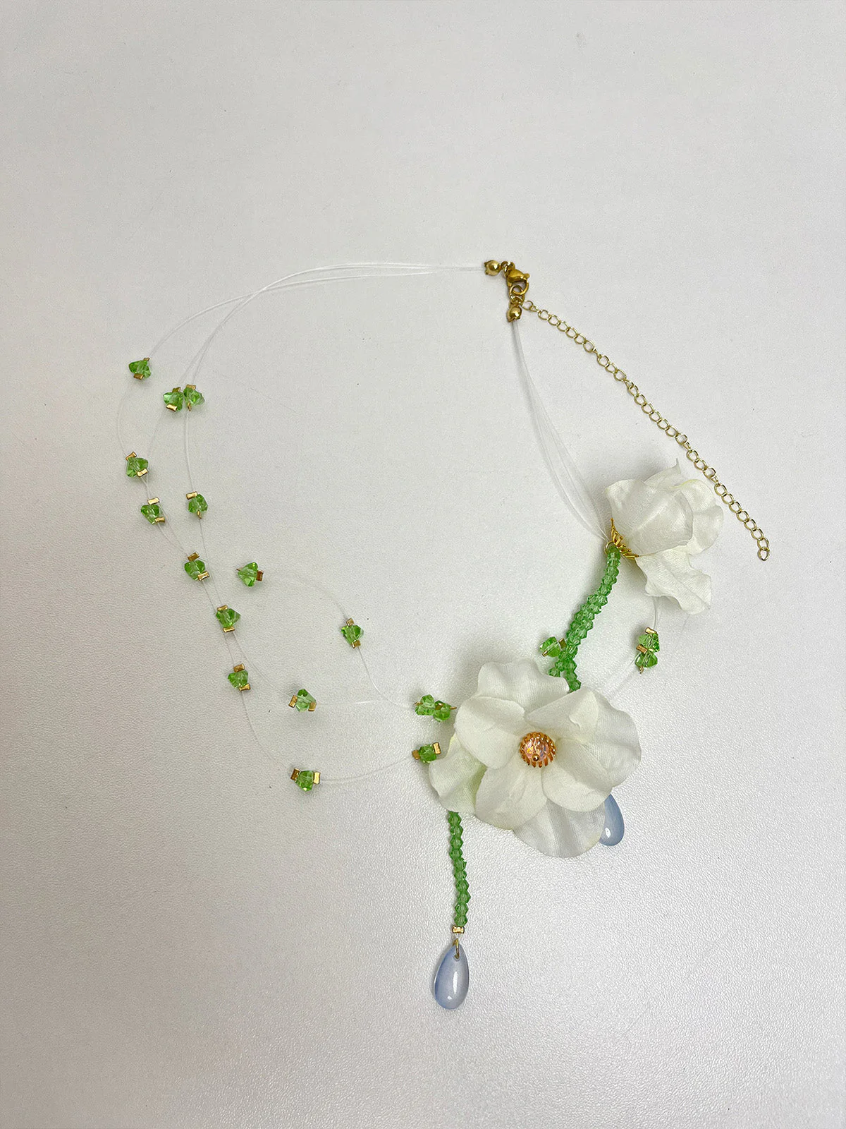Green Floral Crystal Beaded Necklace - Image 4