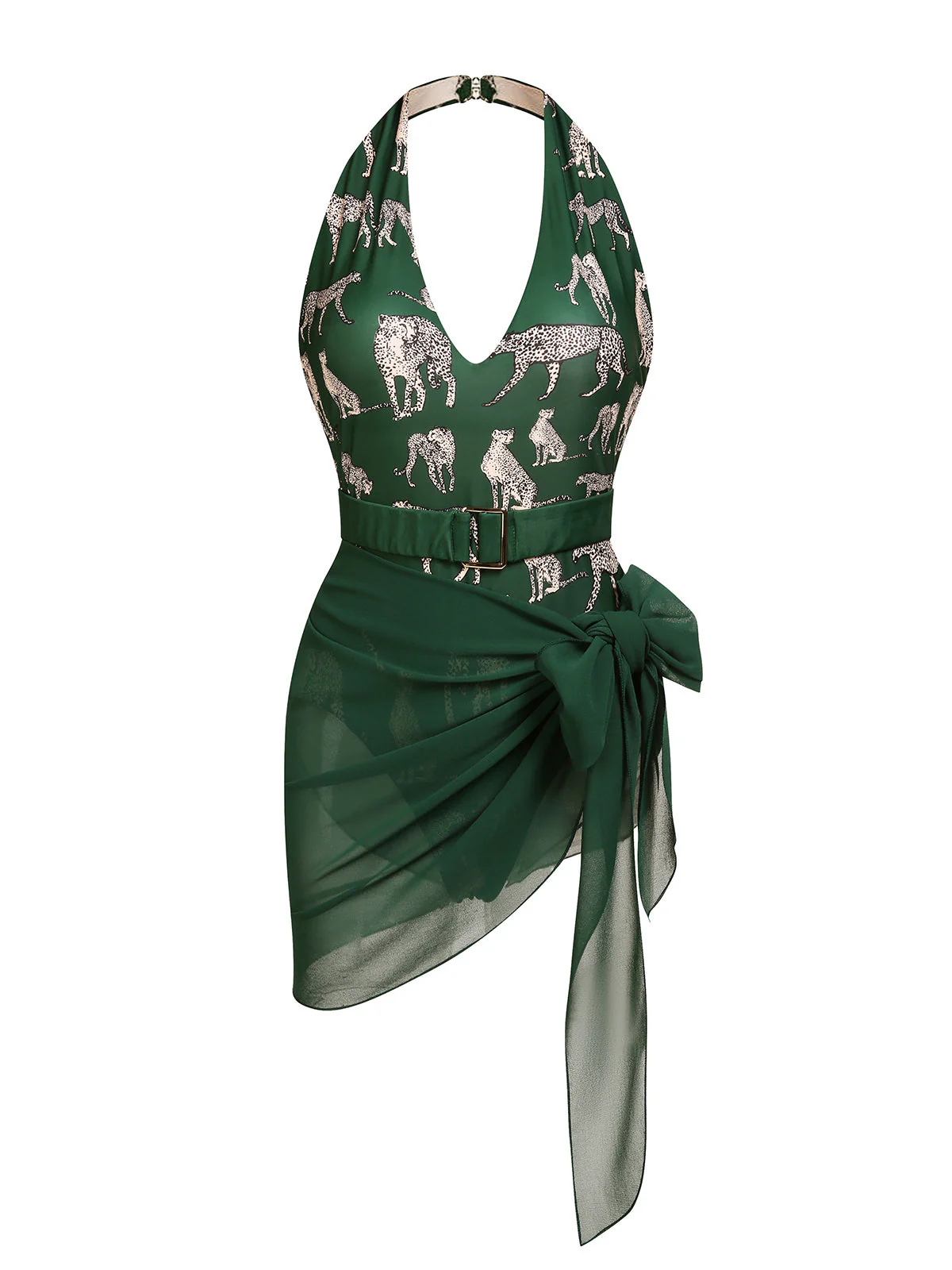 Green Jaguar Vintage Halter One-piece Swimsuit - Image 3