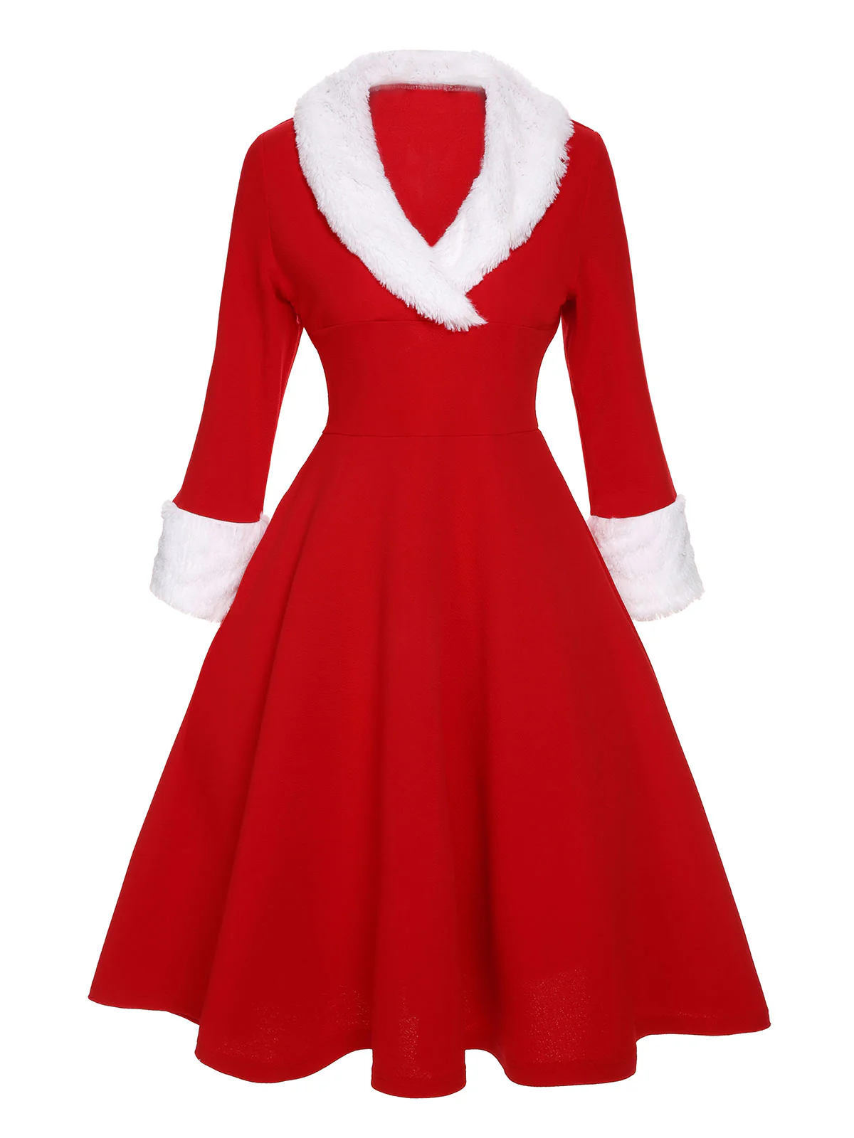 Green & White 1950s Christmas Lapel Dress - Image 4
