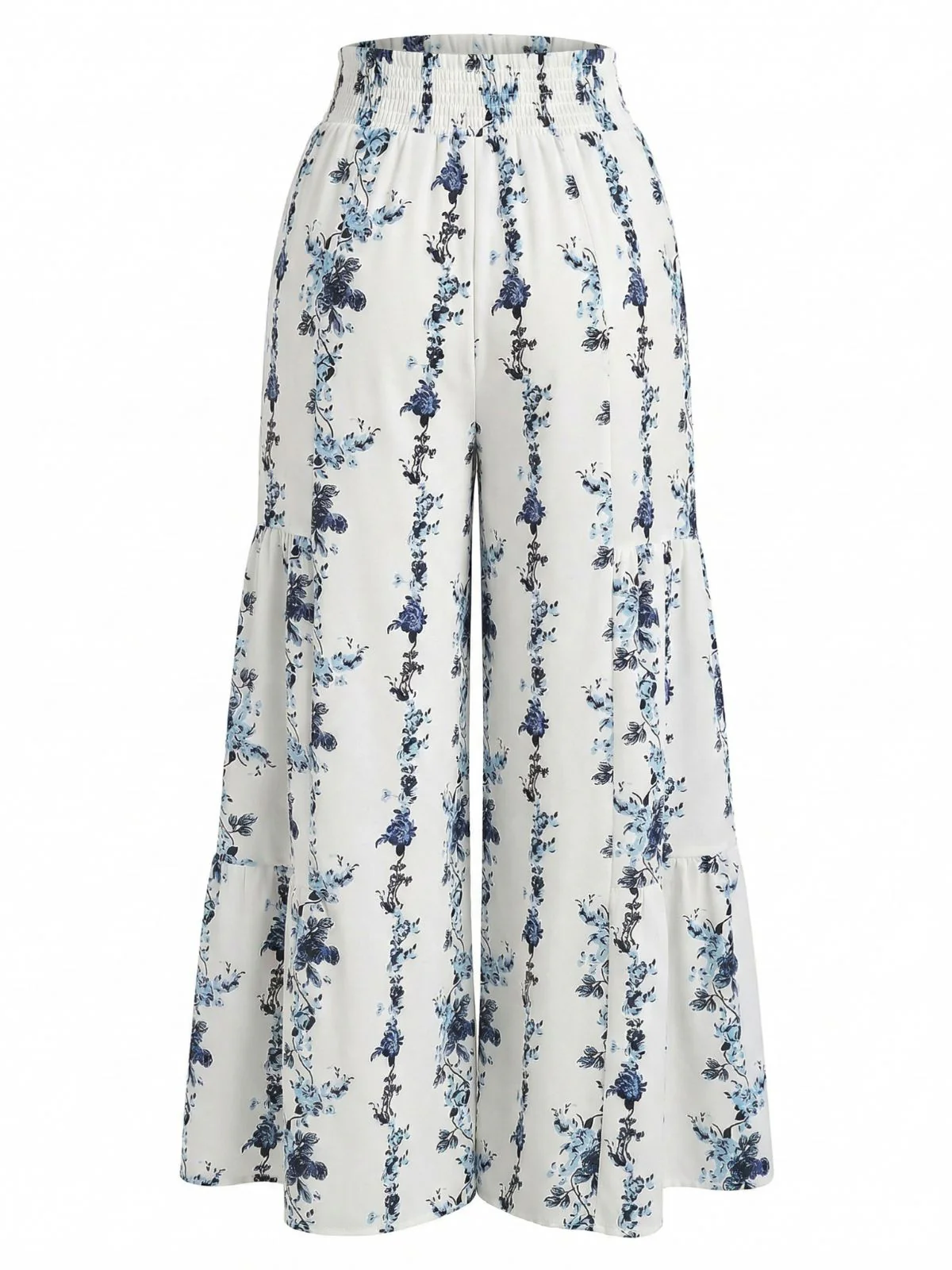 Grey 1970s Floral Boho Ruffle Hem Pants - Image 2