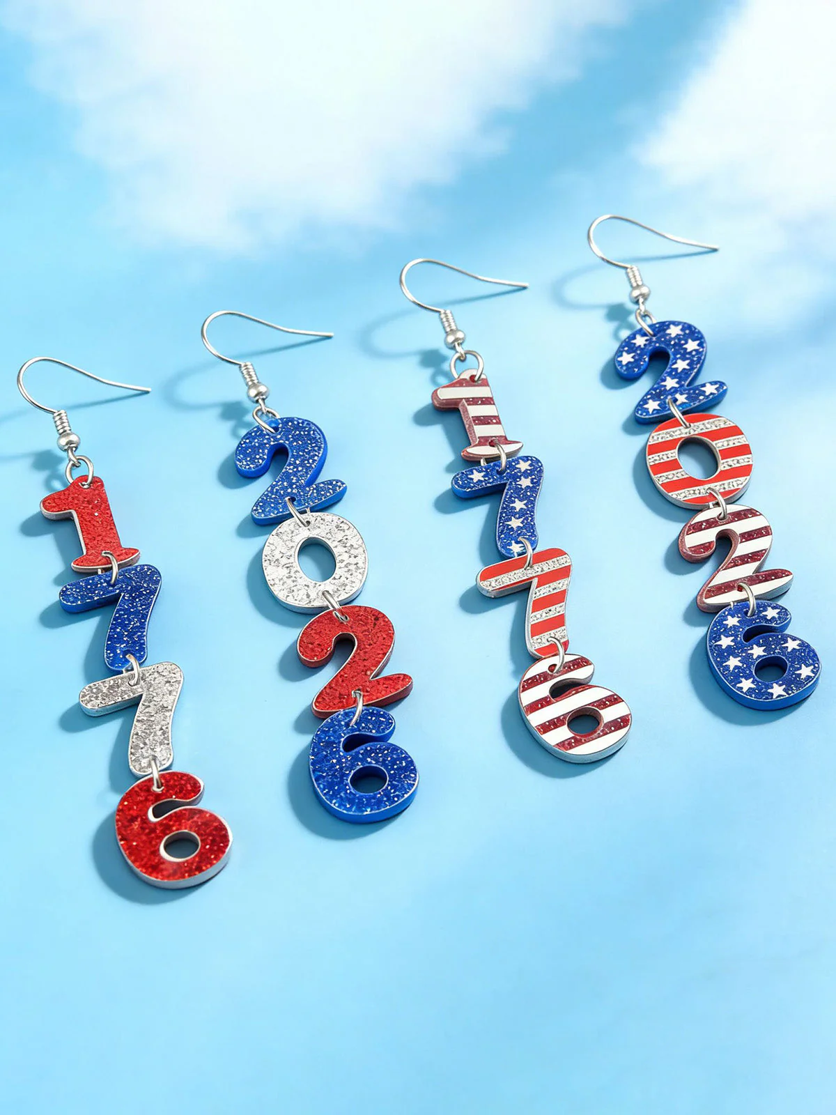 Independence Day Glitter Number Acrylic Earrings - Image 3