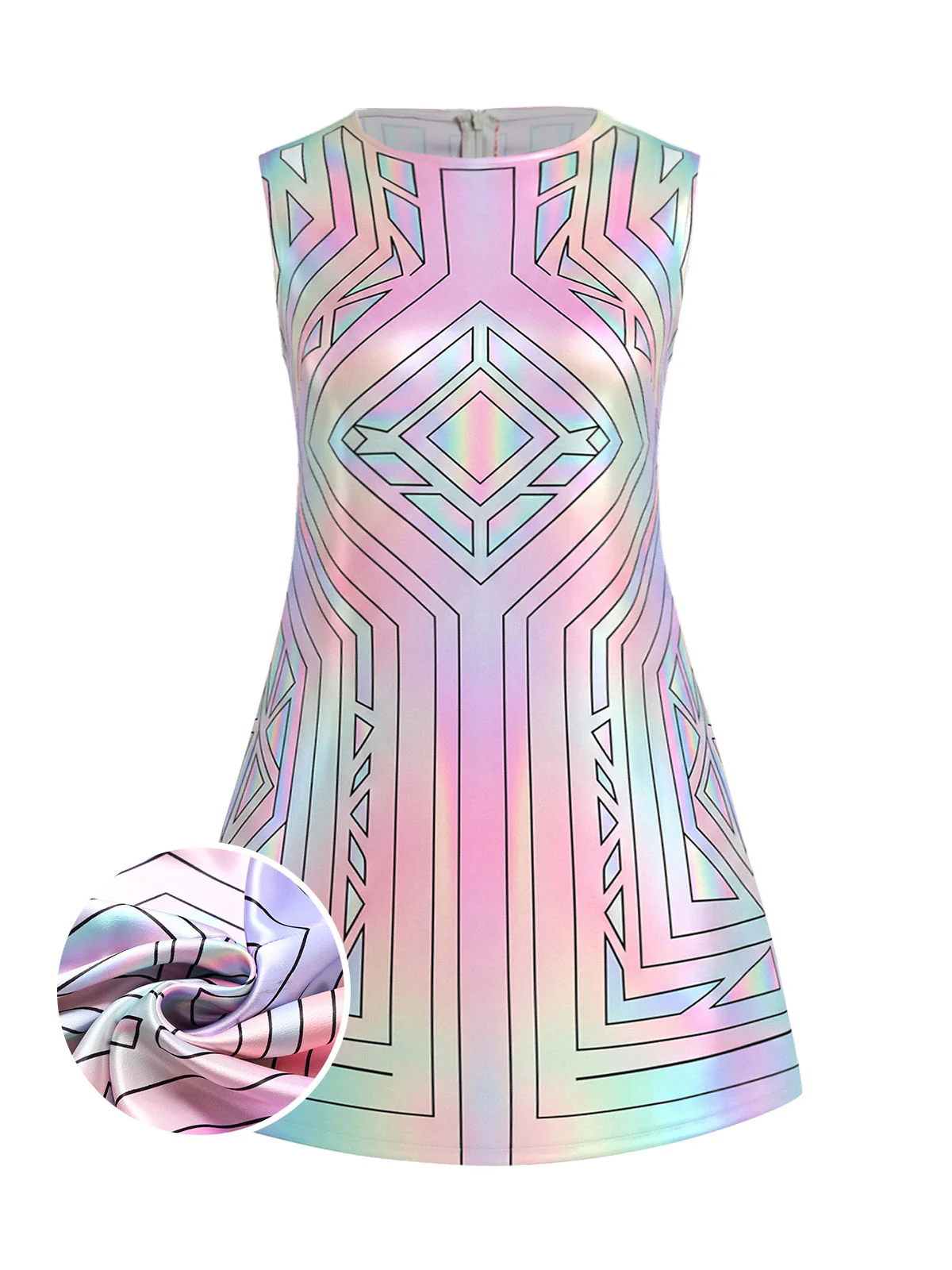 [Pre-Sale] Iridescent Silver 1960s Geometric Sleeveless A-Line Mini Dress - Image 2