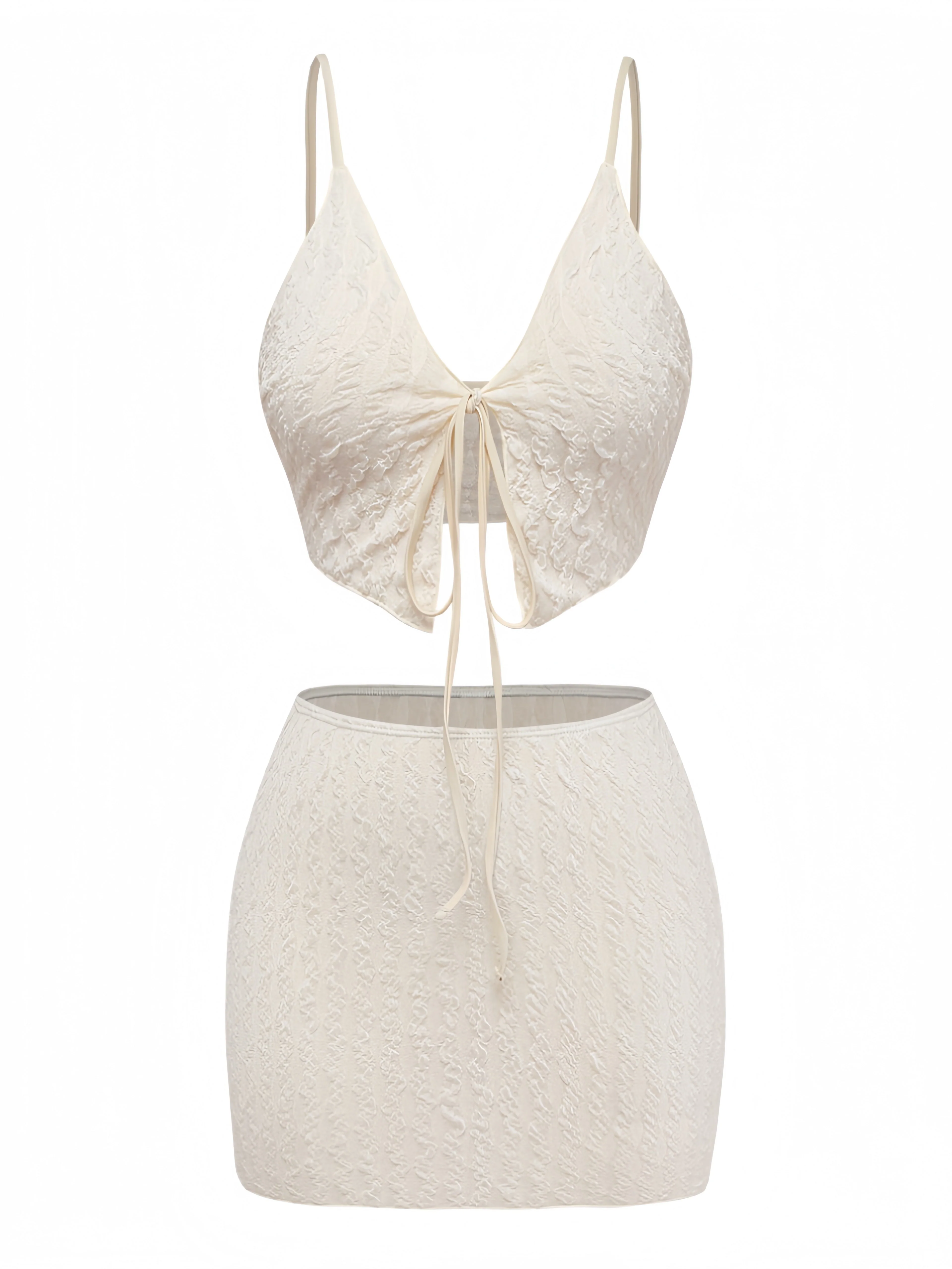 Ivory 1940s Textured Tie-Front Tankini Set - Image 2
