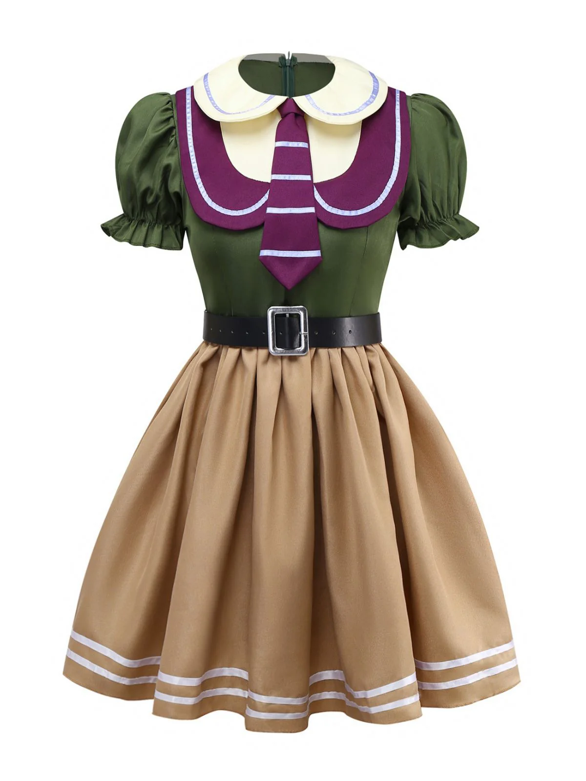 Khaki 1960s Fox Mock Two-Piece Dress Set