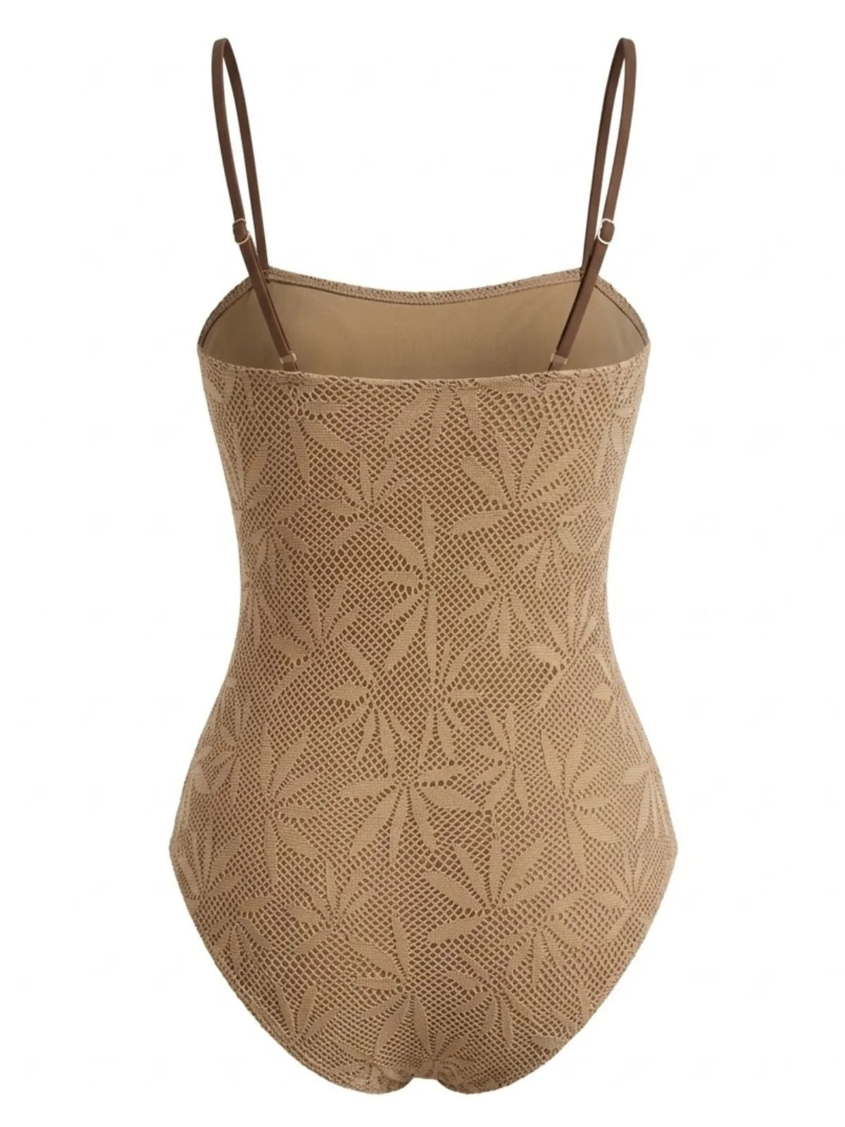 Khaki 1960s Jacquard Beaded One-Piece Swimsuit - Image 3