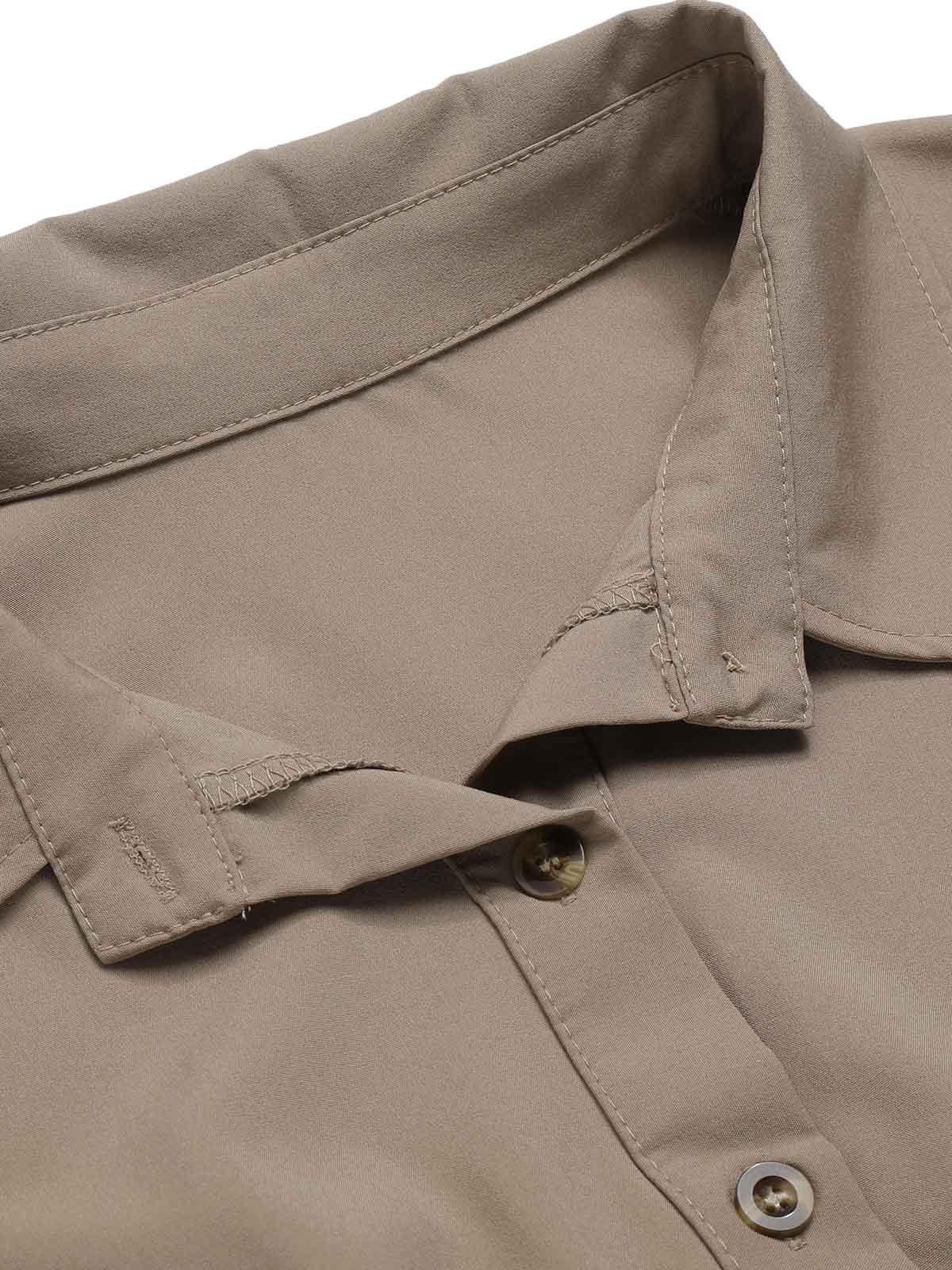 Khaki 1960s Solid Fold Pleated Lapel Dress - Image 6