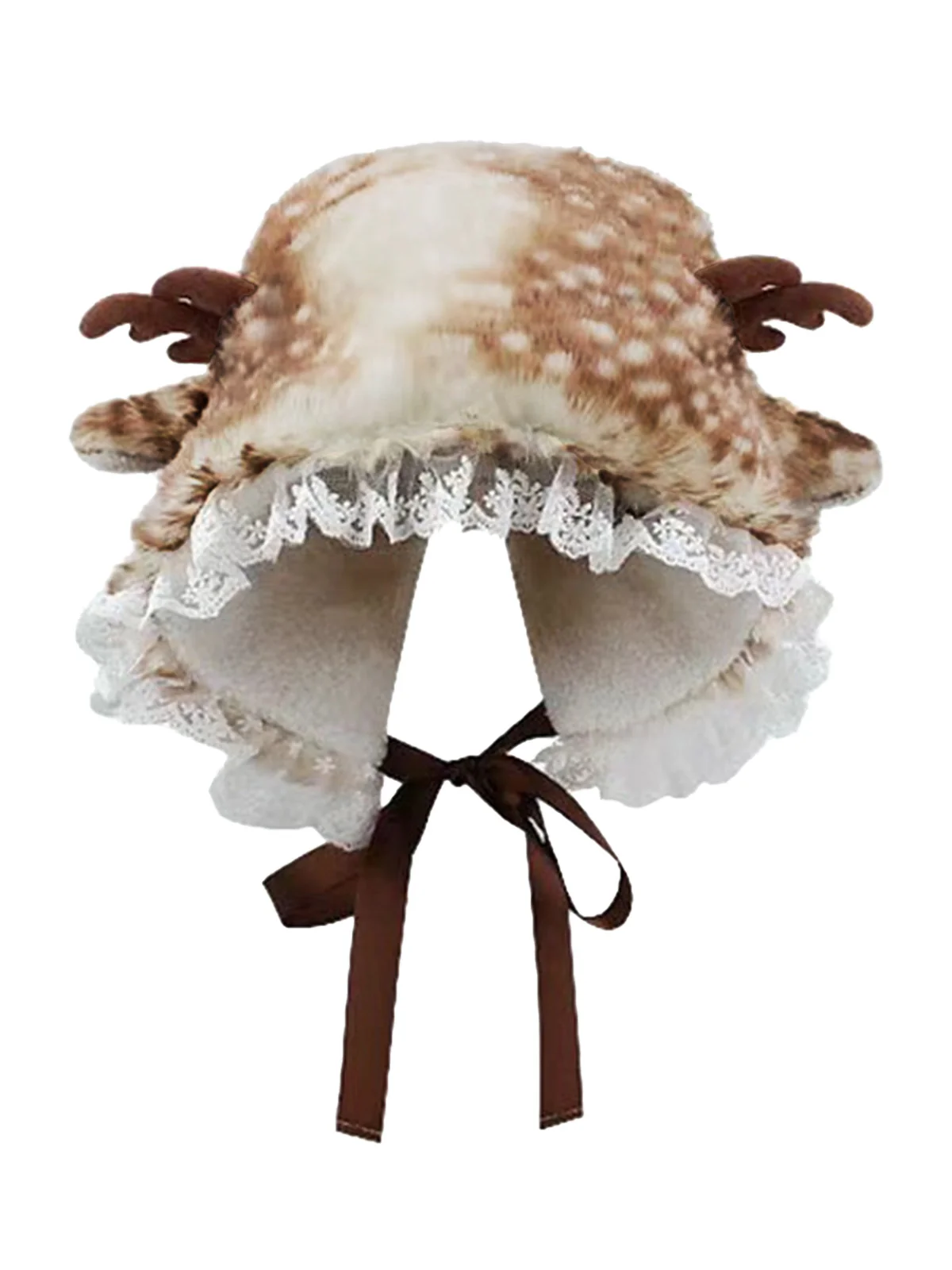 Khaki Vintage Deer Style Lace Faux Fur Hat