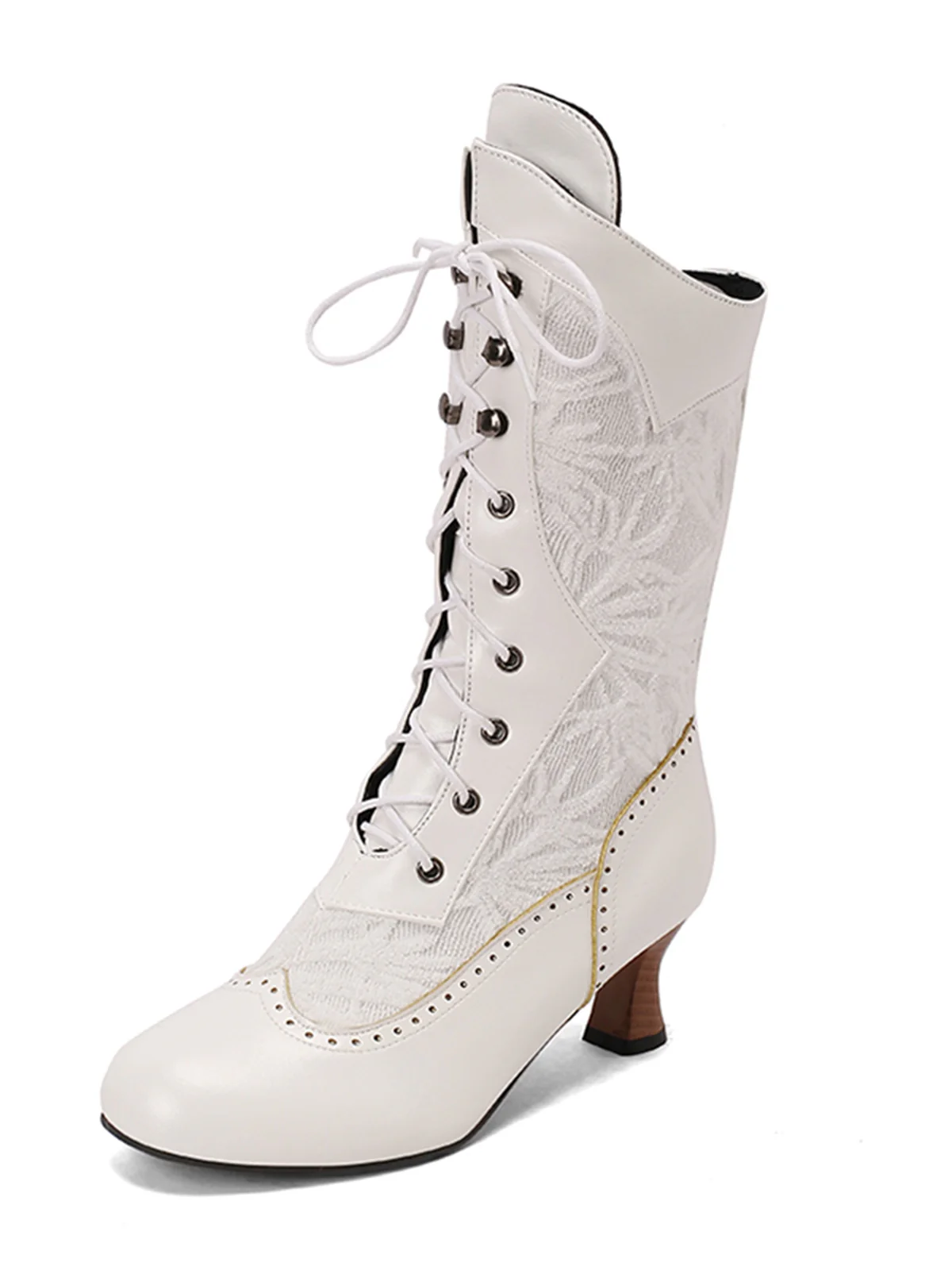 Lace Patchwork Lace-Up Calf-High Boots - Image 2