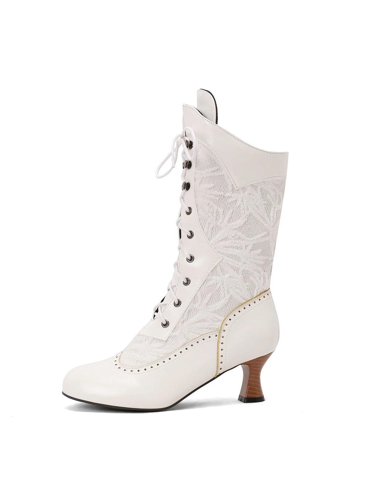 Lace Patchwork Lace-Up Calf-High Boots - Image 3