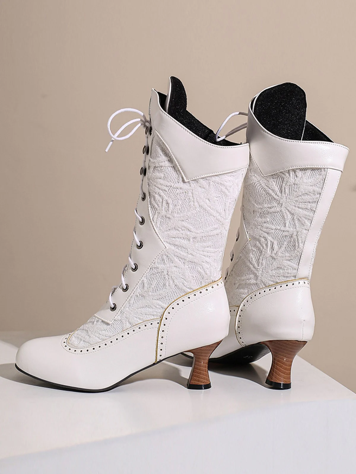 Lace Patchwork Lace-Up Calf-High Boots - Image 4