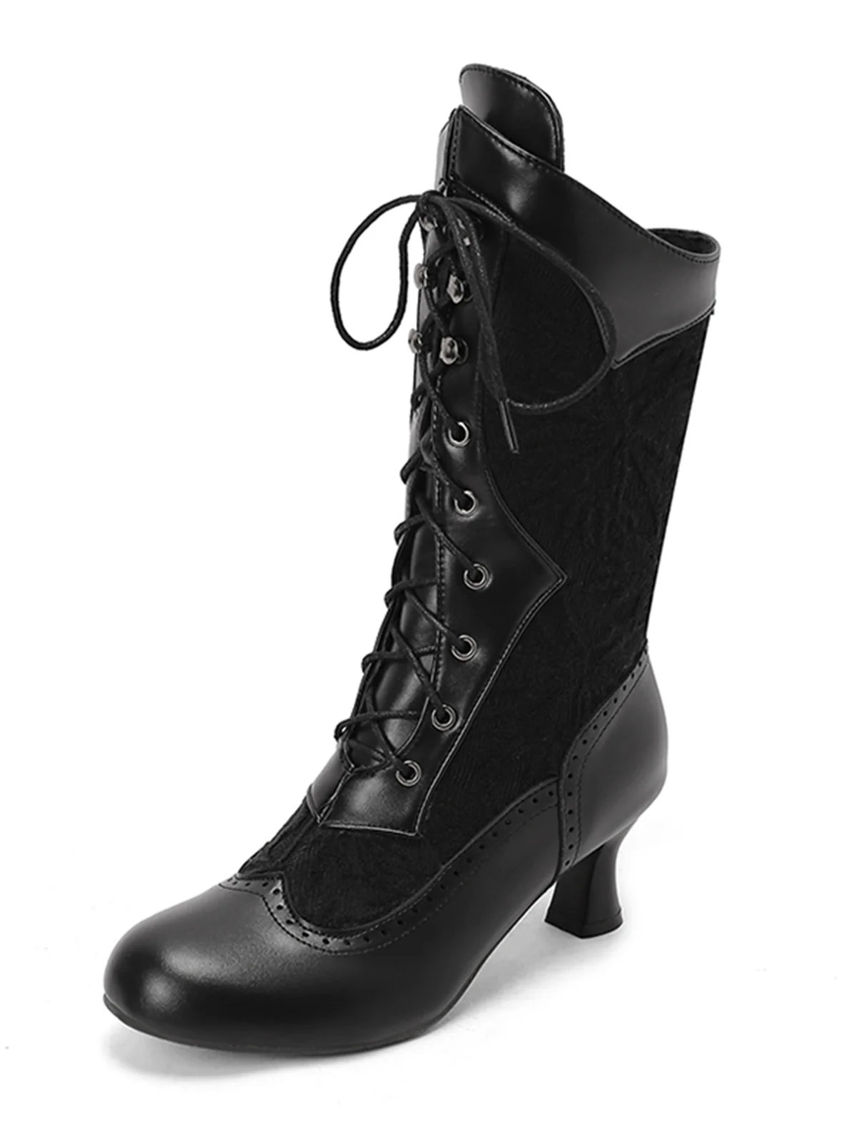 Lace Patchwork Lace-Up Calf-High Boots - Image 6