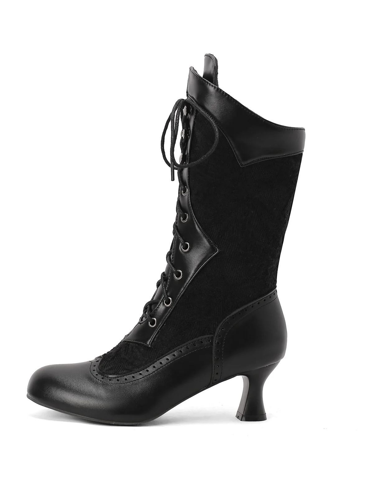 Lace Patchwork Lace-Up Calf-High Boots - Image 7