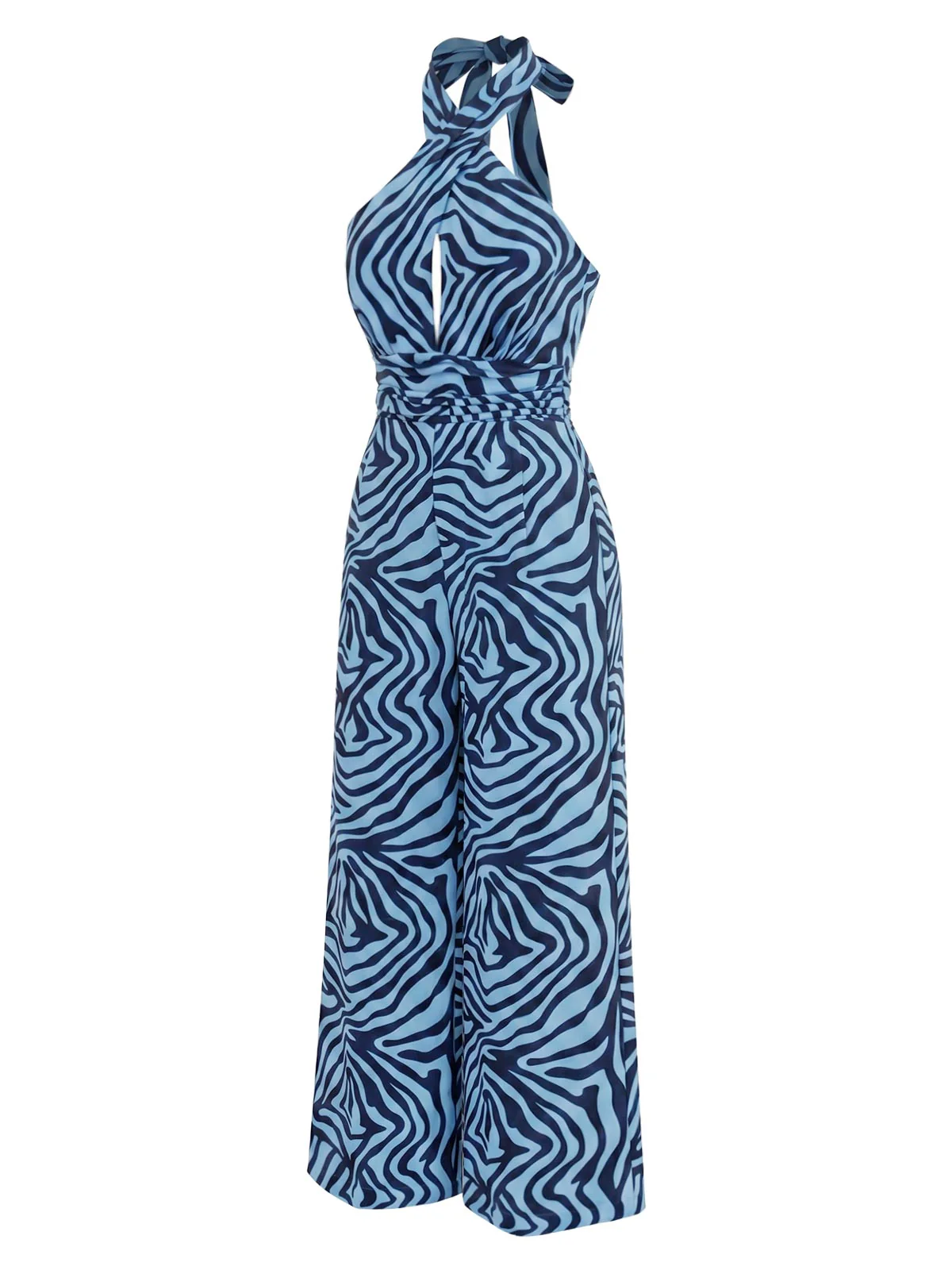 [Pre-Sale] Lake Blue 1970s Zebra Print Halter Jumpsuit - Image 3