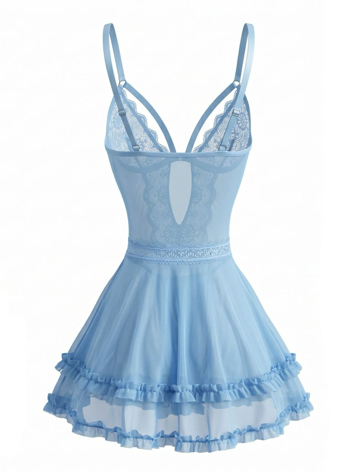 Lake Blue 1980s Floral Spaghetti Strap Lace Nightgown - Image 3