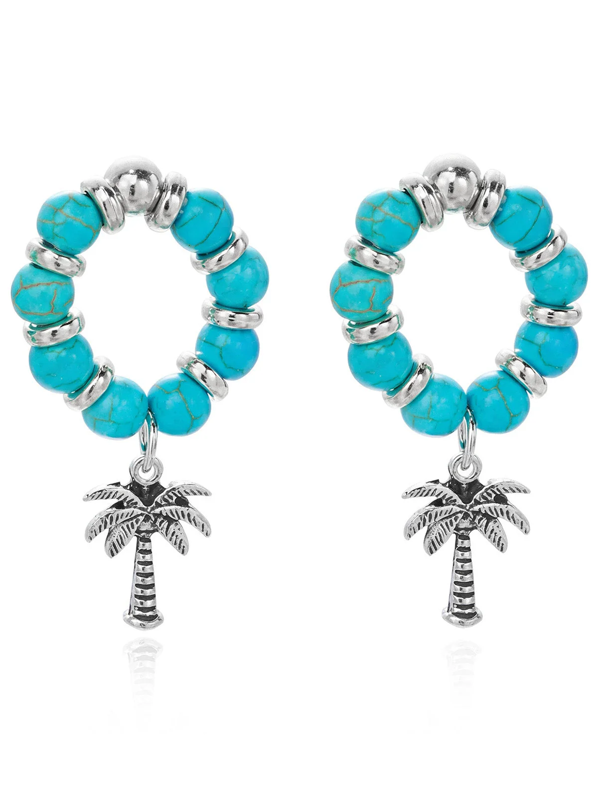 Lake Blue Vintage Beaded Palm Tree Earrings
