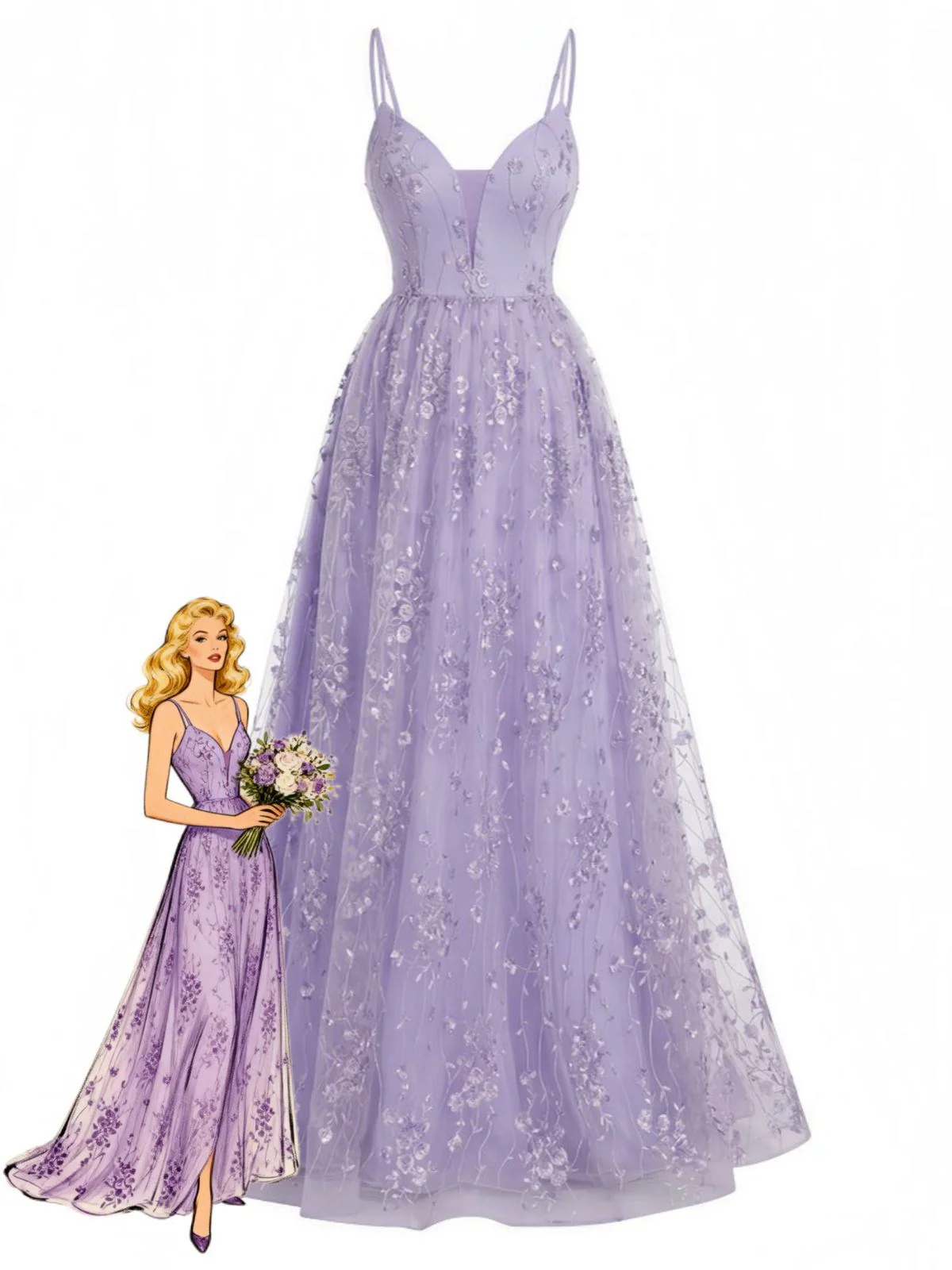 Lavender 1930s Sequin V-Neck Spaghetti Strap Dress
