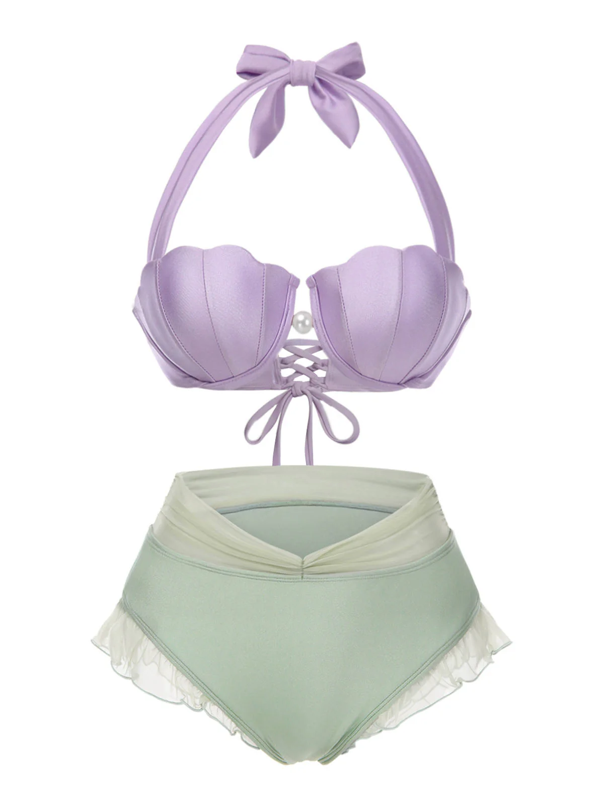 Lavender 1970s Mermaid Shell Halter Bikini Set - Image 4