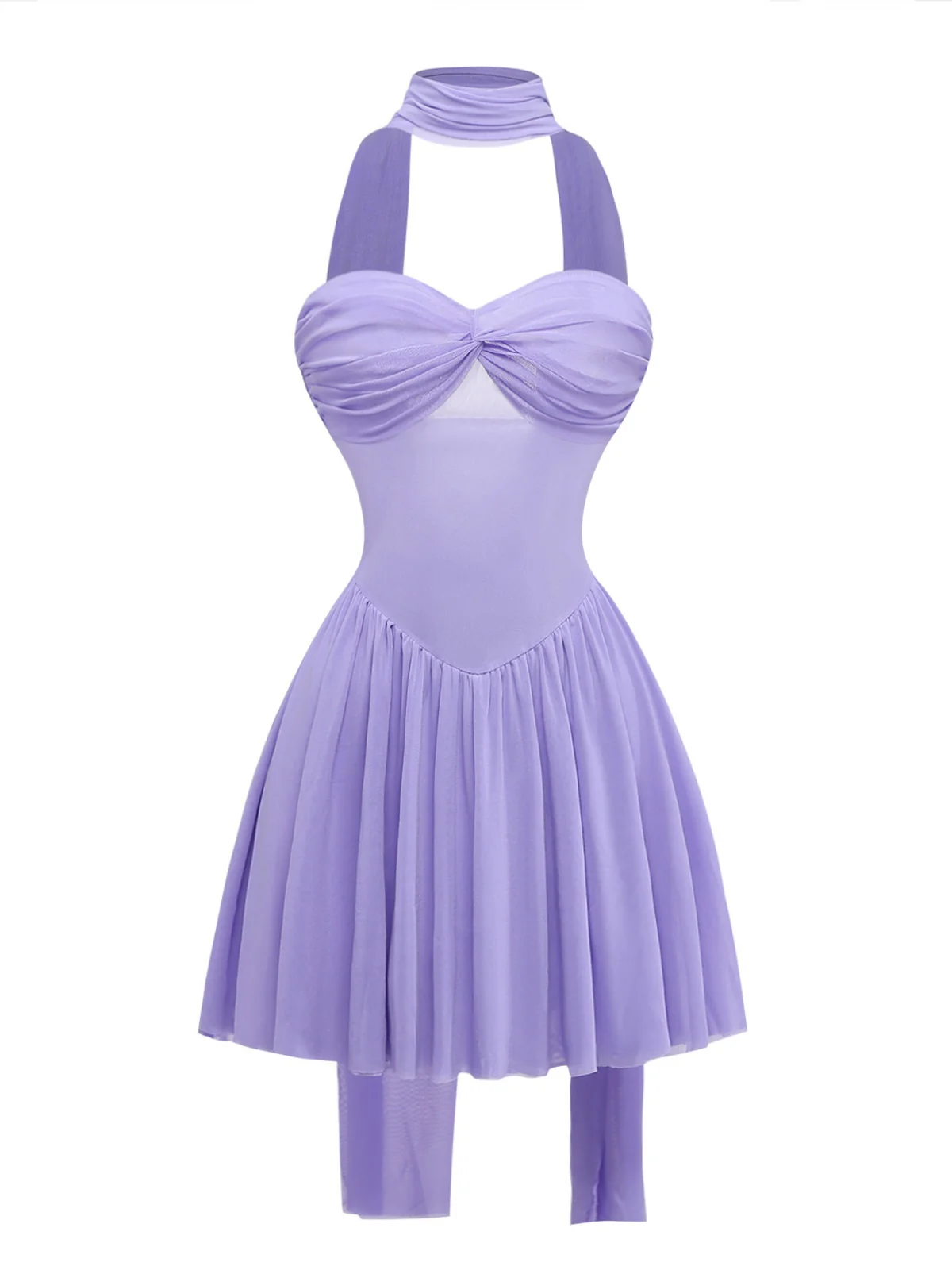 Lavender 1970s Strapless Mesh Babydoll Mini Dress with Scarf - Image 2