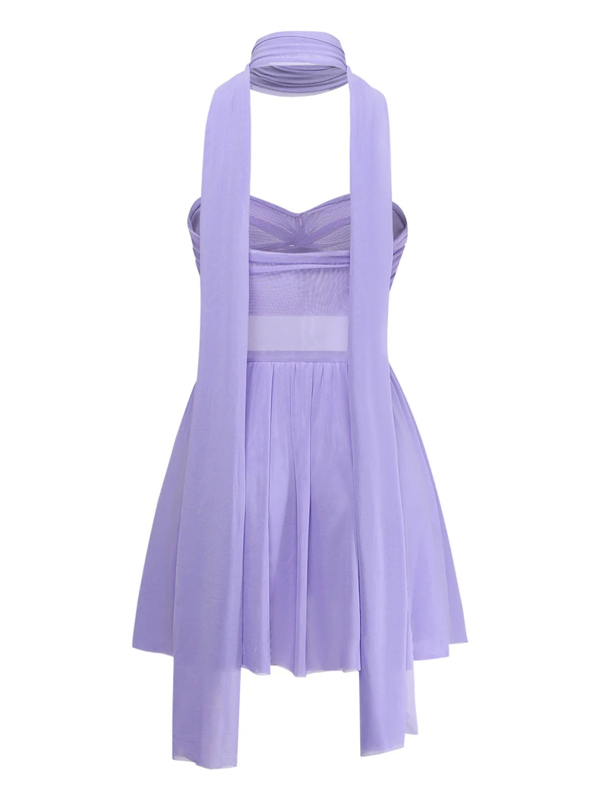 Lavender 1970s Strapless Mesh Babydoll Mini Dress with Scarf - Image 3