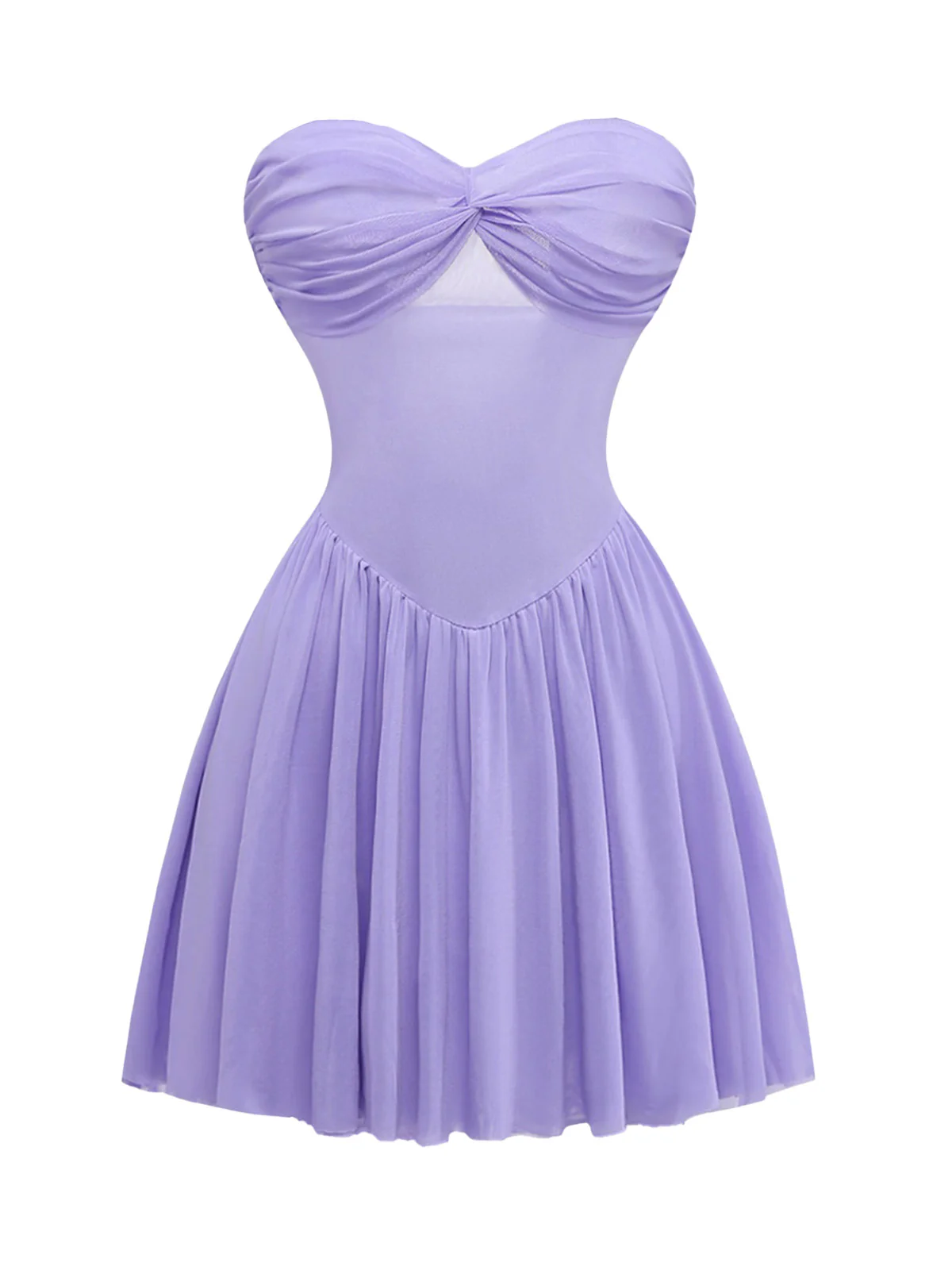 Lavender 1970s Strapless Mesh Babydoll Mini Dress with Scarf - Image 4