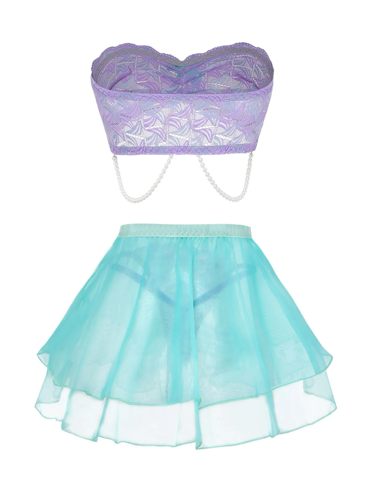 Lavender 1980s Fairycore Lace Mesh Bow Lingerie Set - Image 3