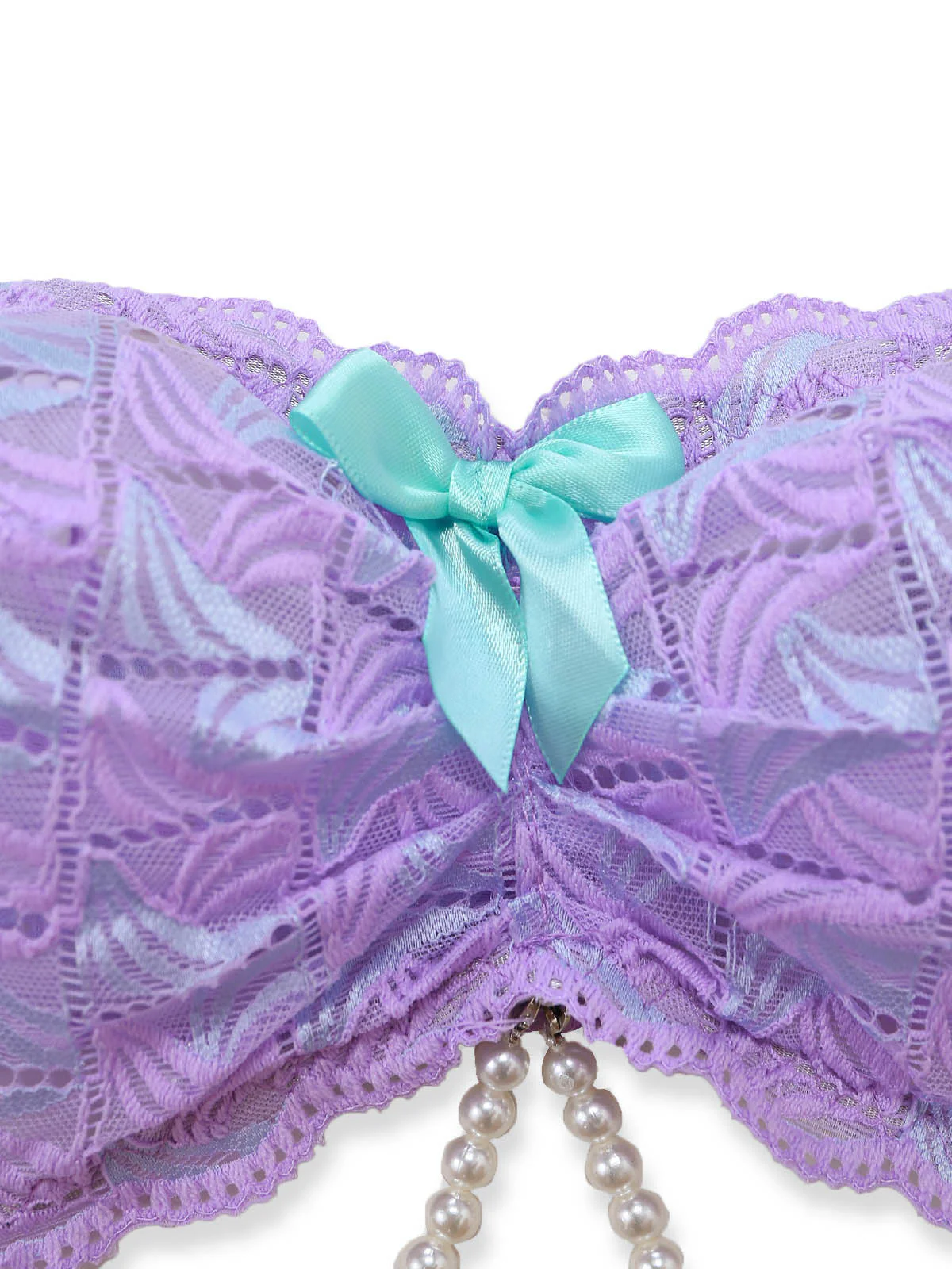Lavender 1980s Fairycore Lace Mesh Bow Lingerie Set - Image 4