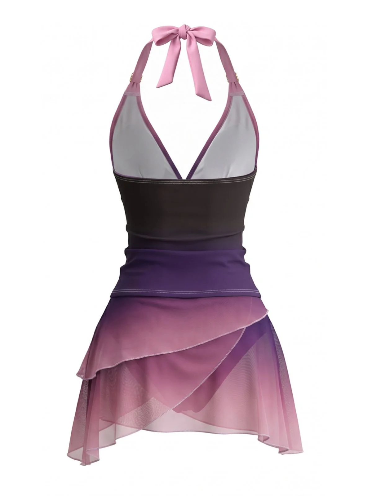 Lavender 1980s Halter Ombre Ruched Tankini Set - Image 2