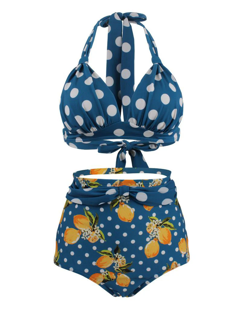 Lemon Polka Dot Halter Bikini - Image 3