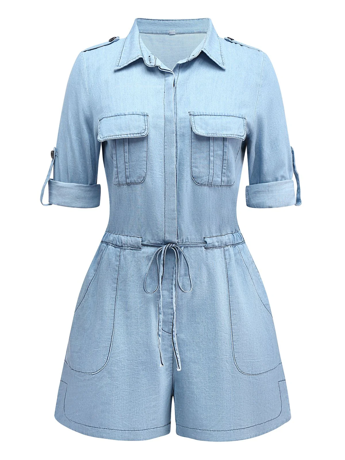 Light Blue 1950s Denim Button Lapel Romper - Image 13