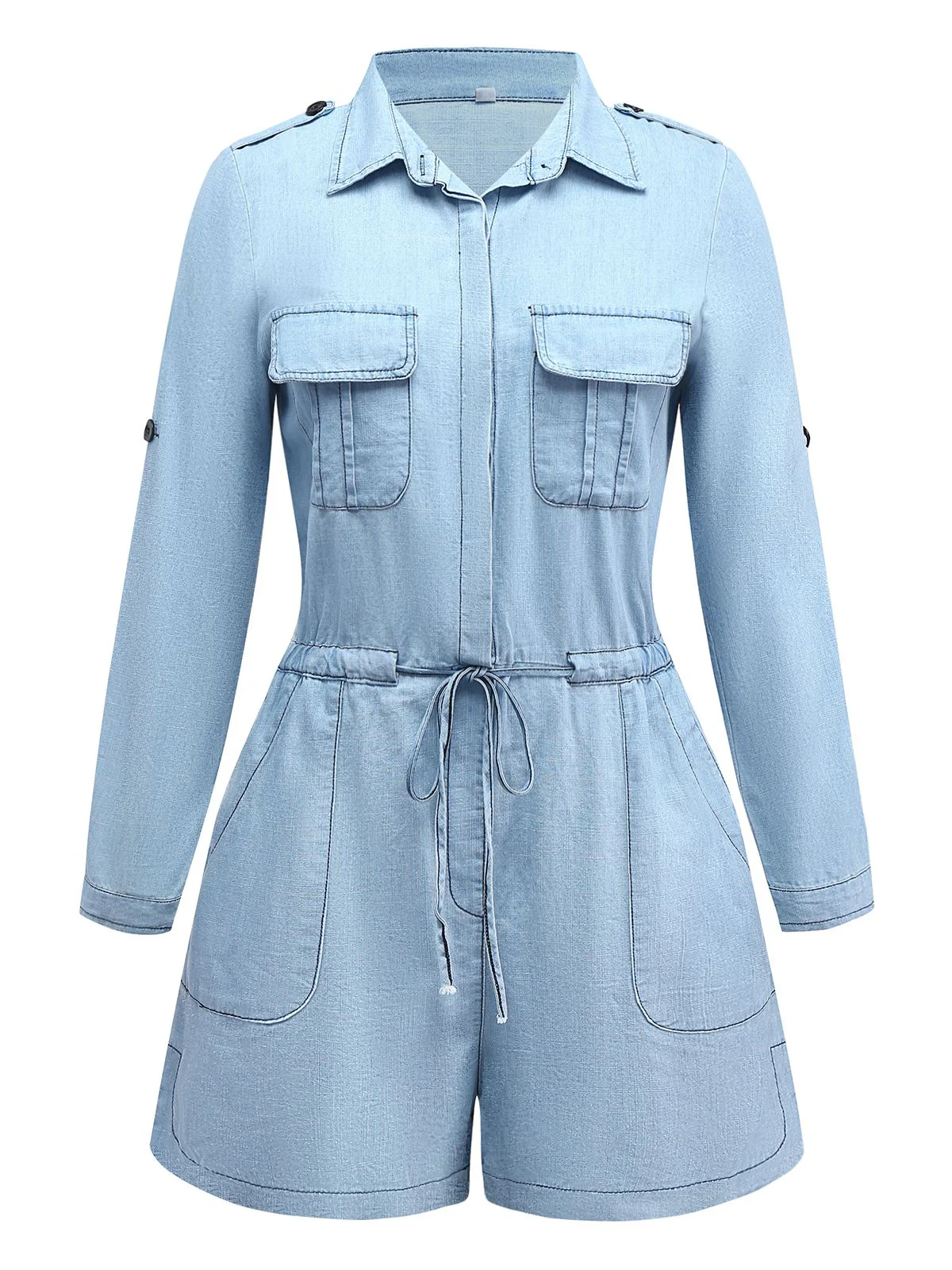 Light Blue 1950s Denim Button Lapel Romper - Image 2