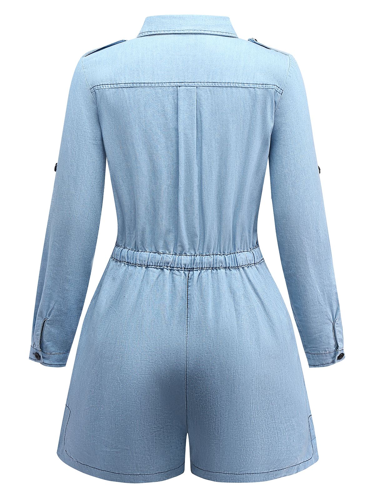 Light Blue 1950s Denim Button Lapel Romper - Image 9
