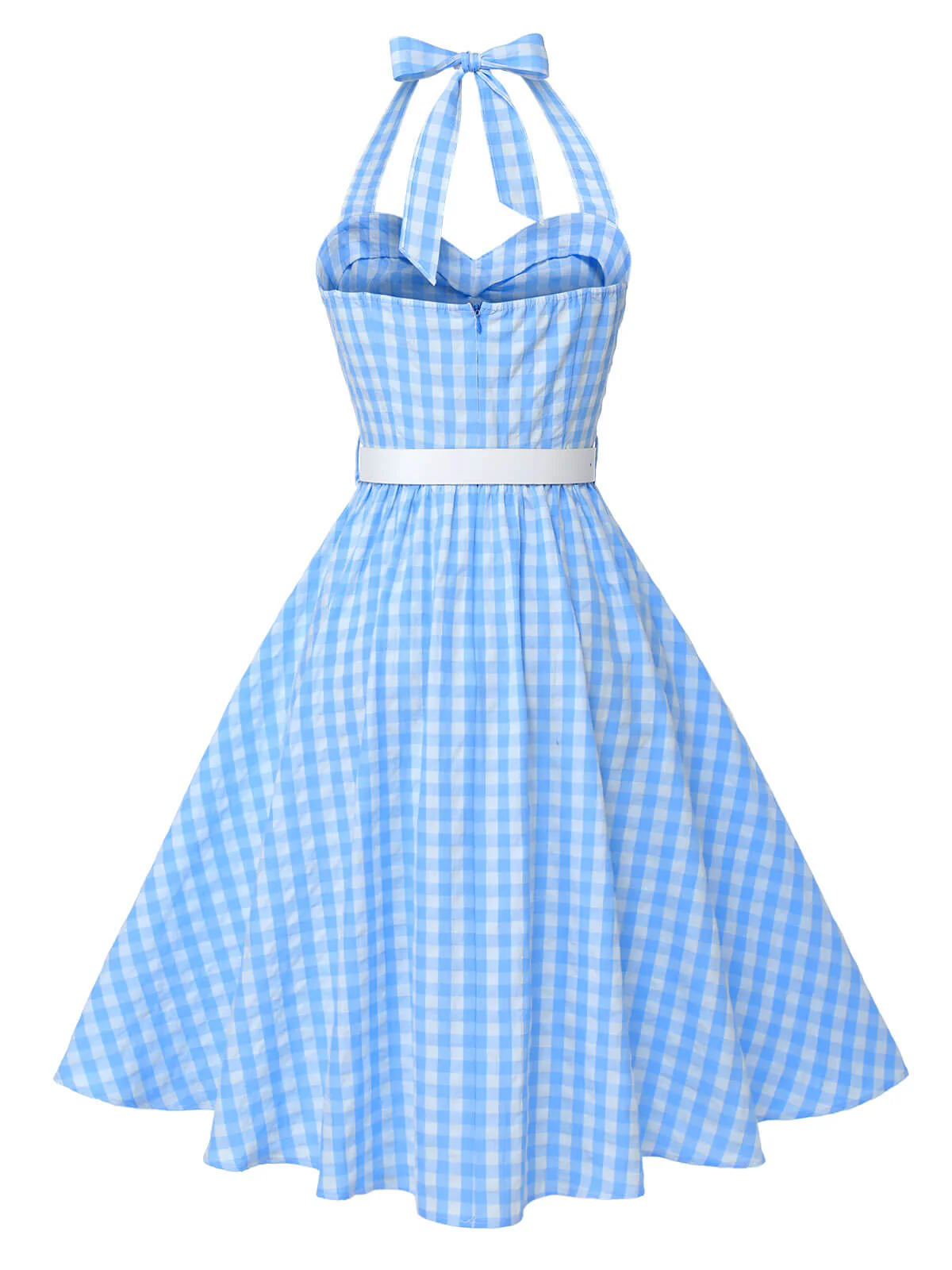 Light Blue 1950s Plaid Halter Swing Dress - Image 4